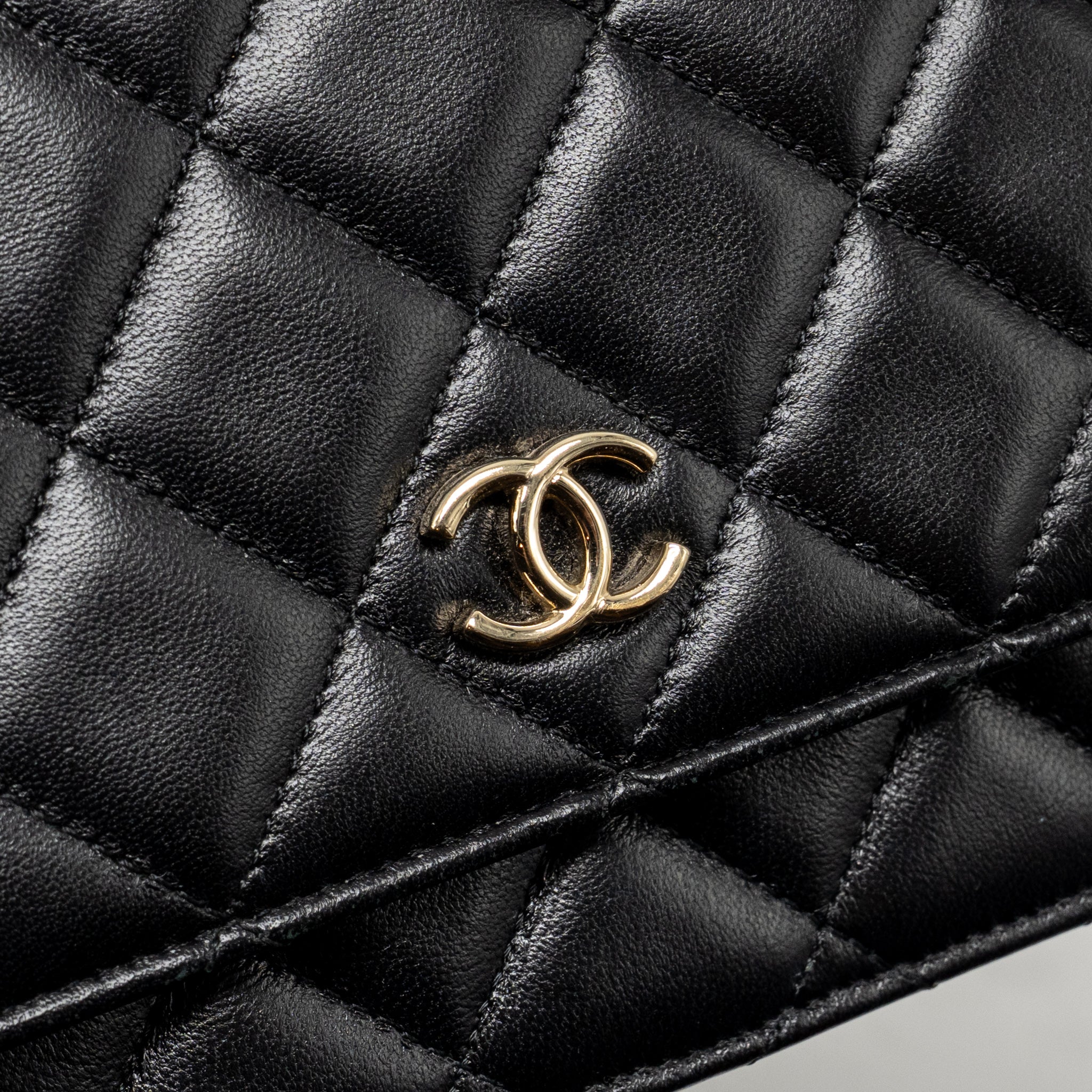 CHANEL COCO CHARM WALLET ON CHAIN LAMBSKIN BLACK LGHW