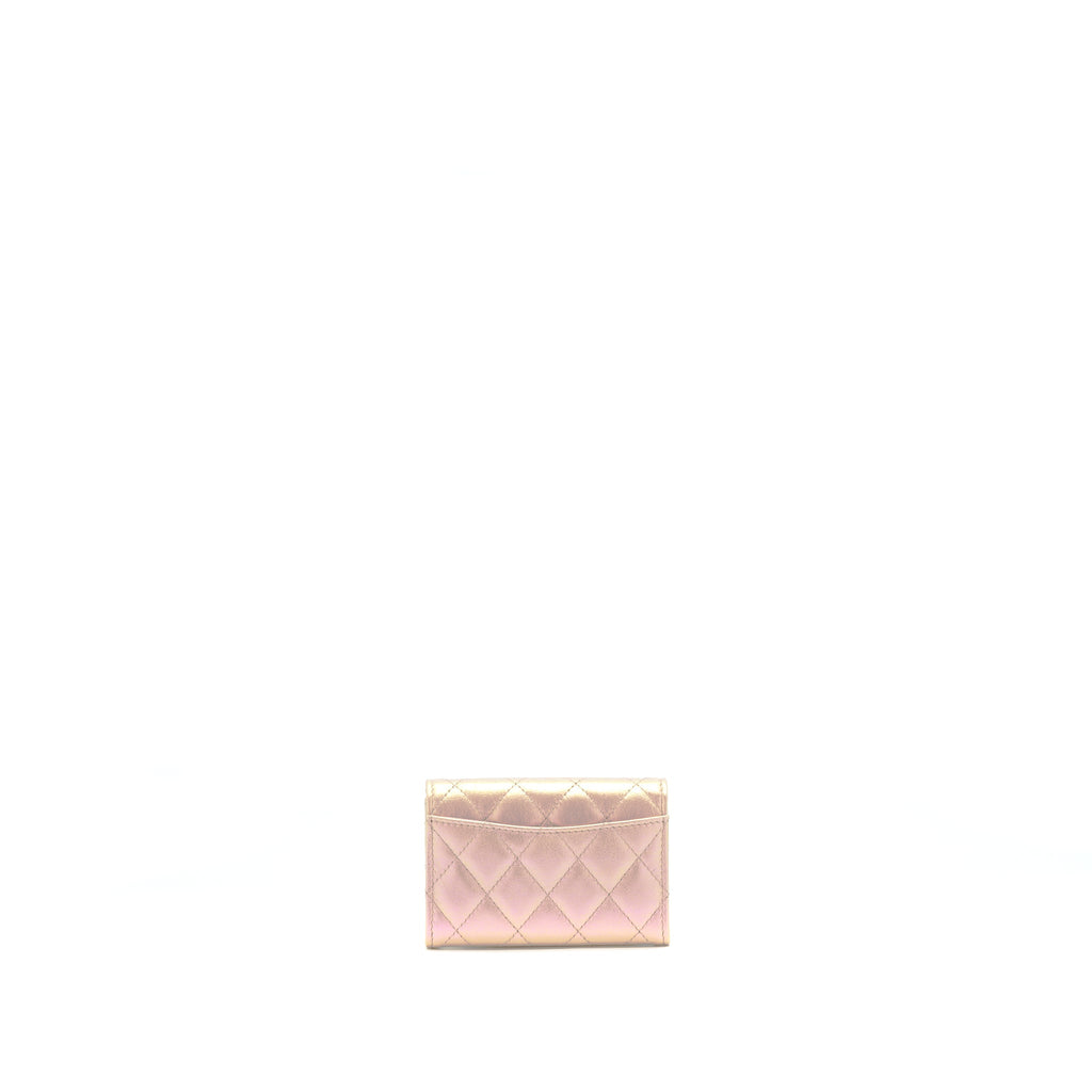 CHANEL 21K IRIDESCENT PINK FLAP CARD HOLDER