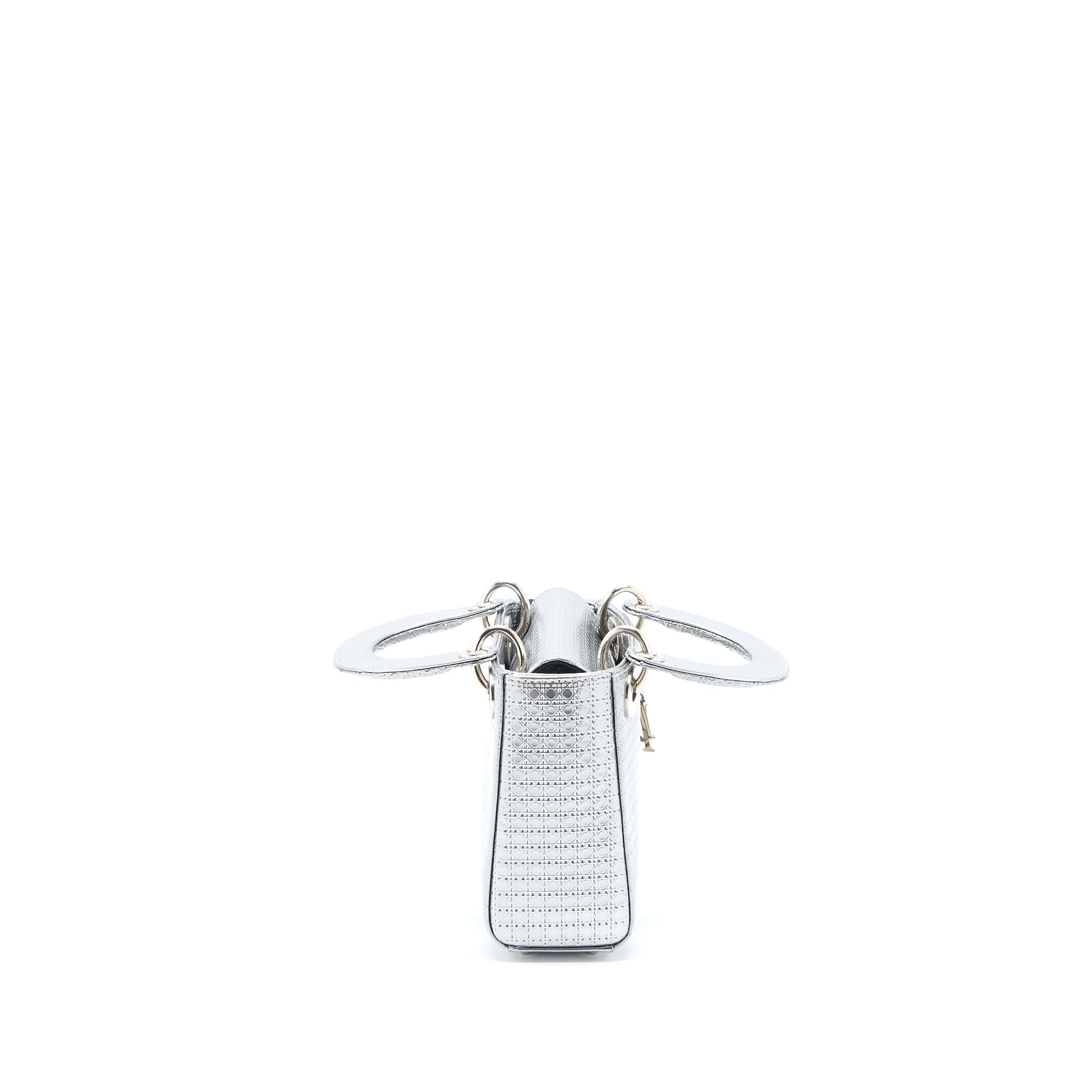 DIOR MINI LADY DIOR PATENT METALLIC SILVER SHW