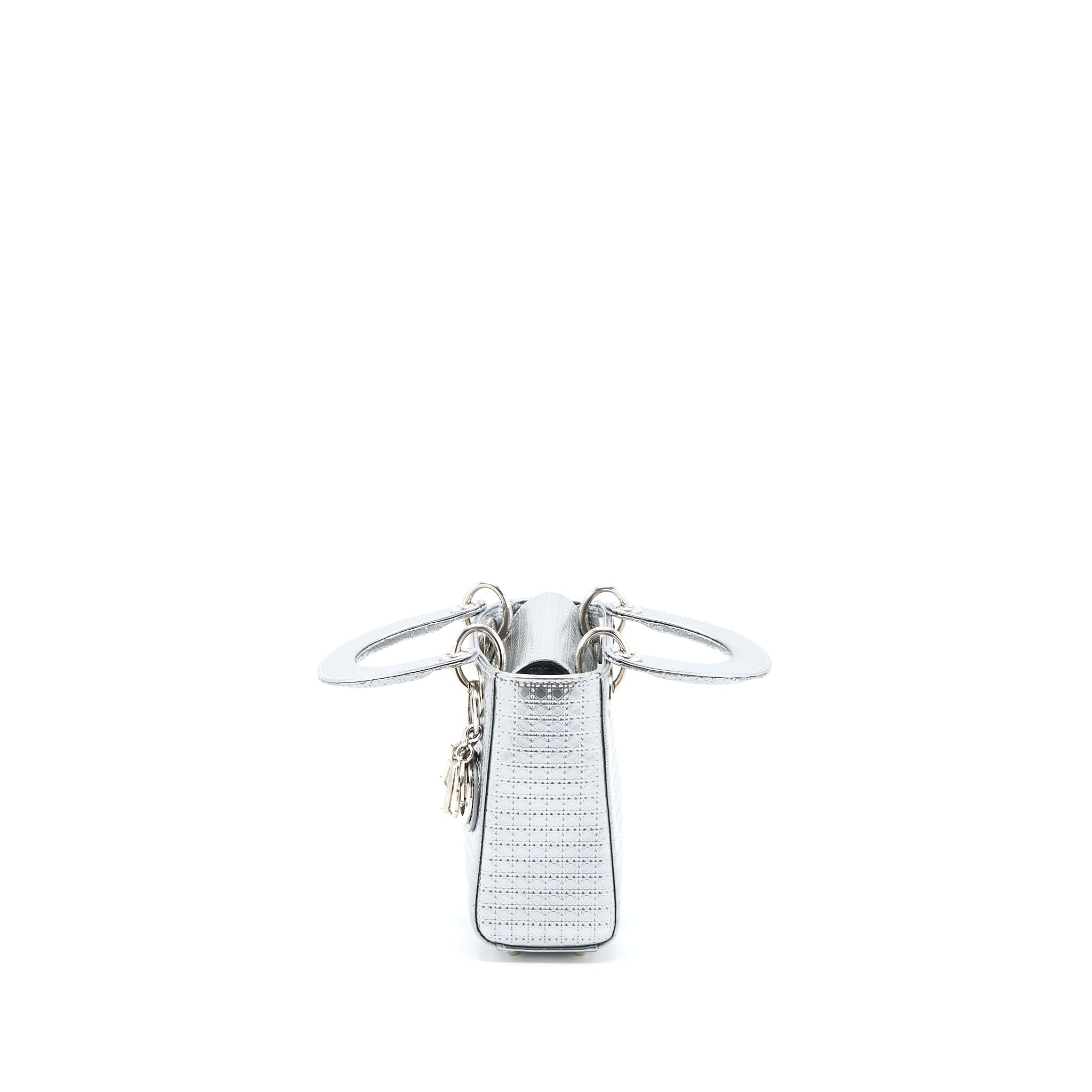 DIOR MINI LADY DIOR PATENT METALLIC SILVER SHW