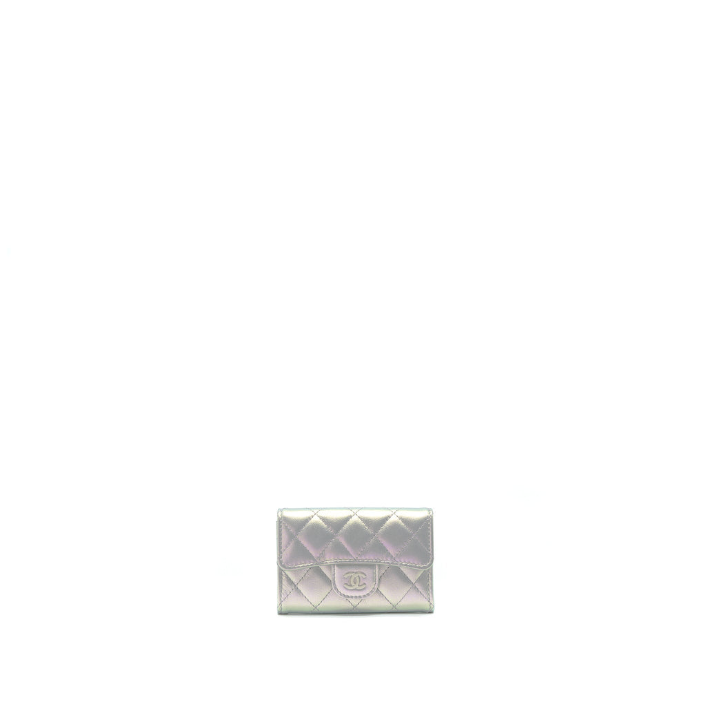 CHANEL 21K IRIDESCENT GREY FLAP CARD HOLDER