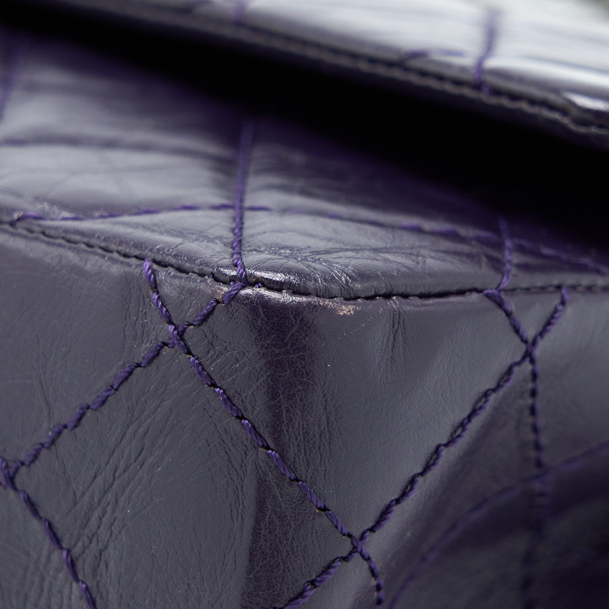CHANEL LARGE 2.55 REISSUE FLAP BAG AGED CALFSKIN DARK PURPLE RUTHENIUM HARDWARE