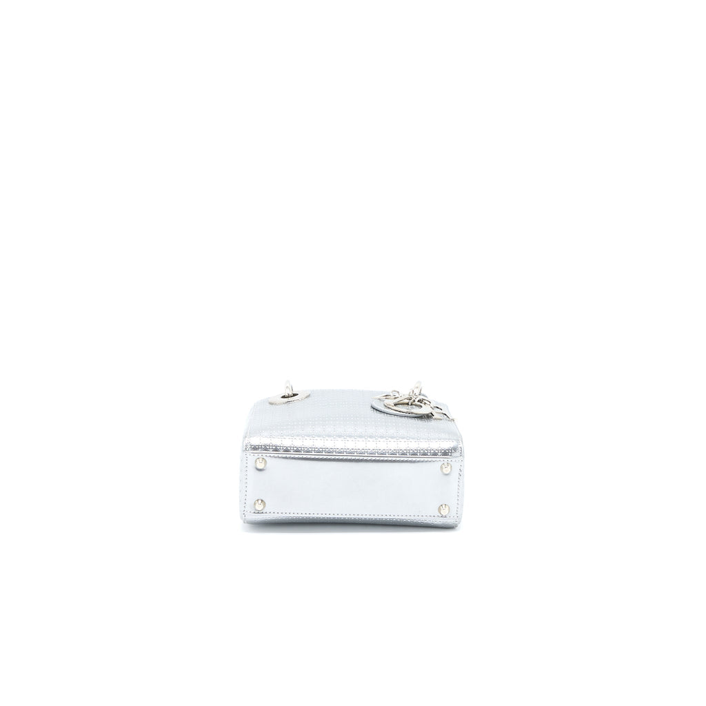 DIOR MINI LADY DIOR PATENT METALLIC SILVER SHW