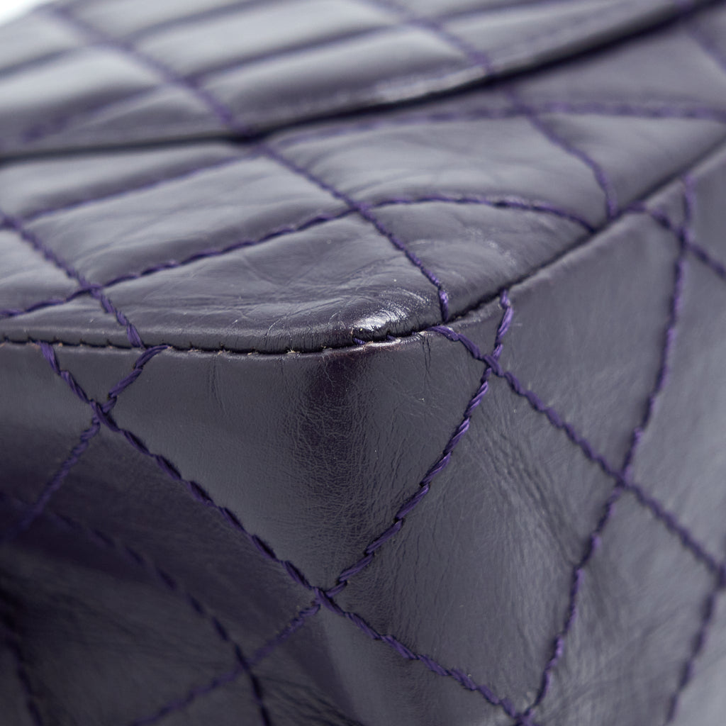 CHANEL LARGE 2.55 REISSUE FLAP BAG AGED CALFSKIN DARK PURPLE RUTHENIUM HARDWARE