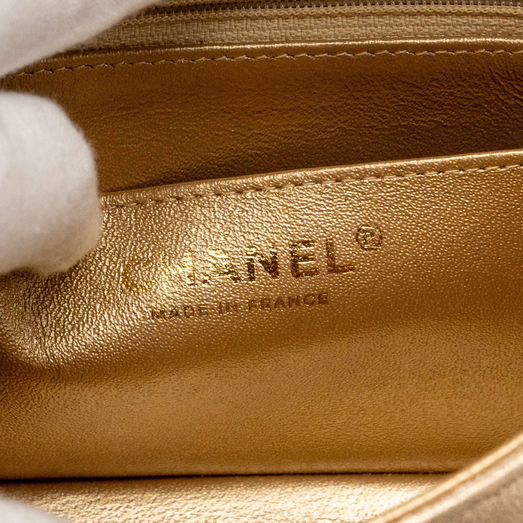 CHANEL MINI RECTANGULAR FLAP BAG LAMBSKIN METALLIC GOLD LGHW
