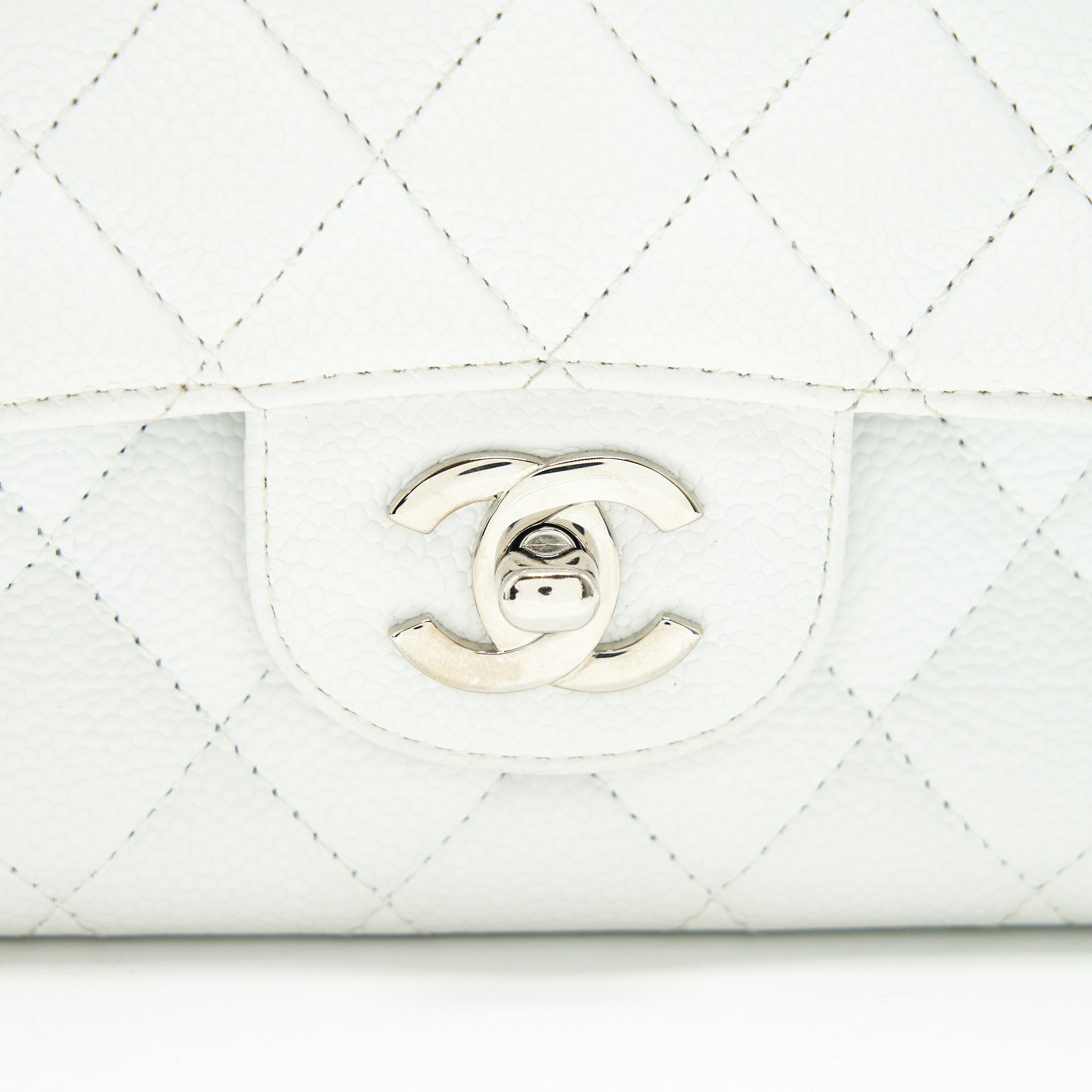 CHANEL MEDIUM CLASSIC DOUBLE FLAP BAG CAVIAR WHITE SHW