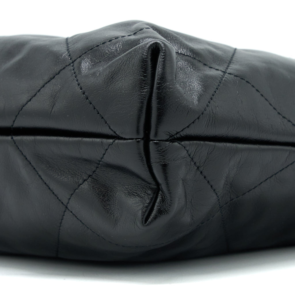 CHANEL SMALL 22 BAG SHINY CALFSKIN BLACK GHW (MICROCHIP)