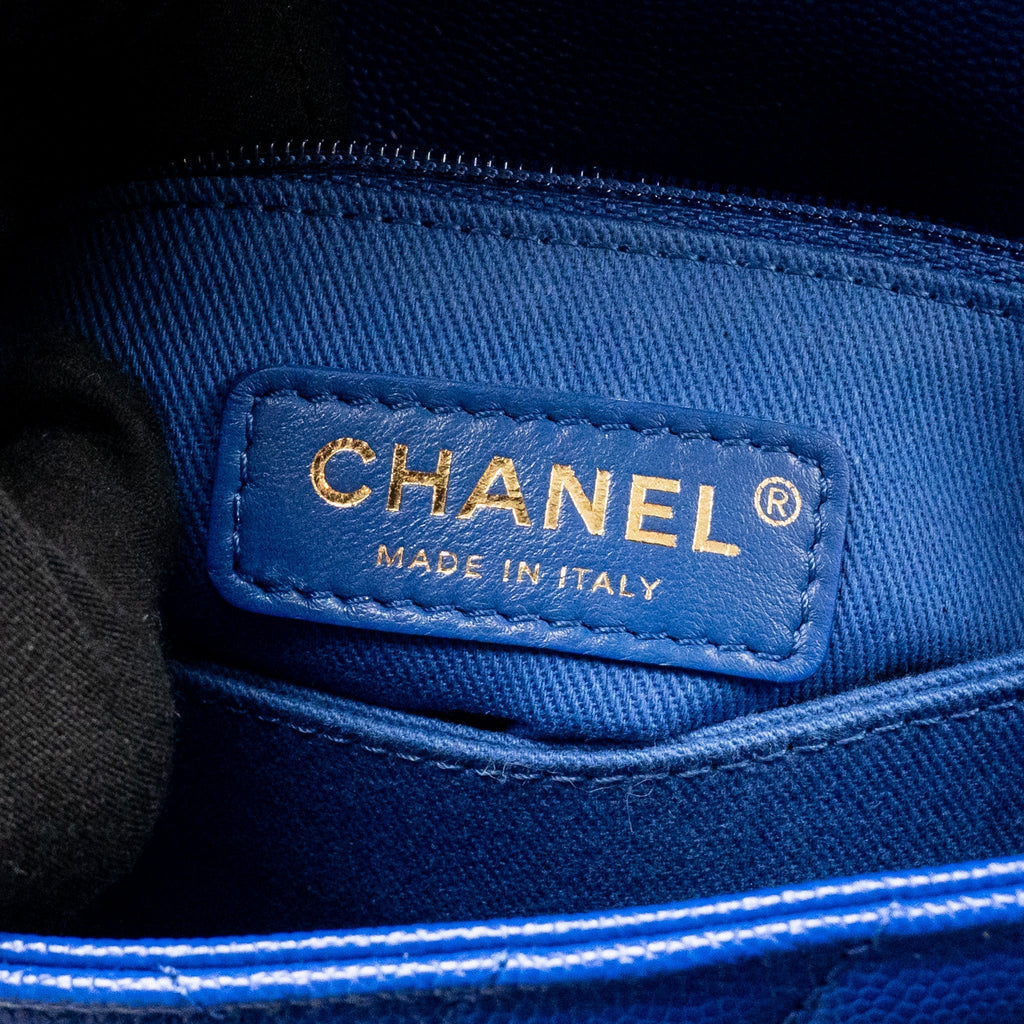 CHANEL SMALL COCO HANDLE CHEVRON CAVIAR BLUE GHW