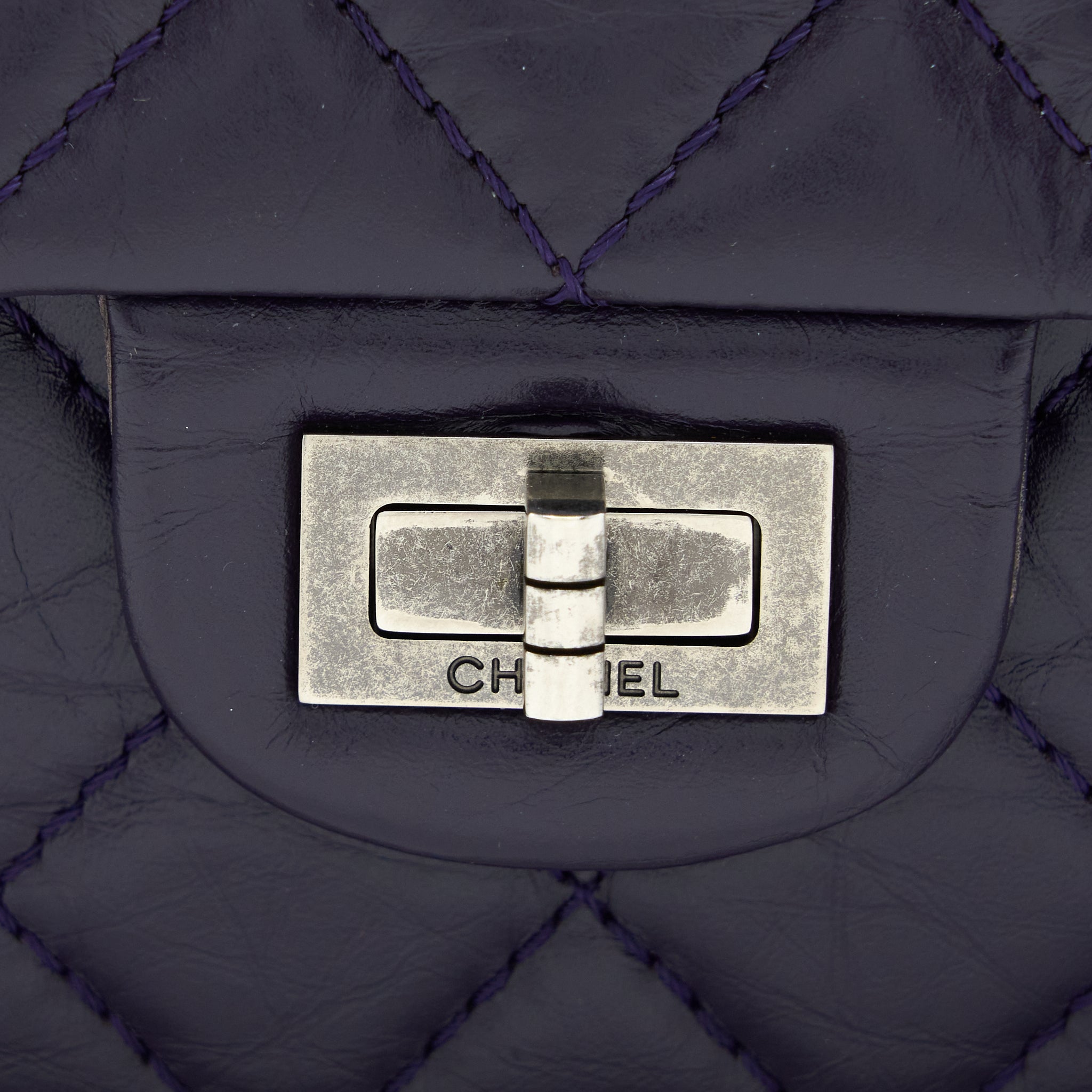 CHANEL LARGE 2.55 REISSUE FLAP BAG AGED CALFSKIN DARK PURPLE RUTHENIUM HARDWARE