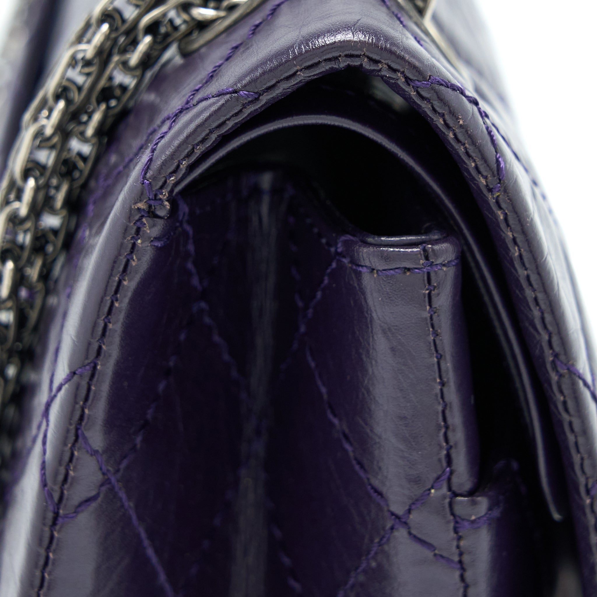 CHANEL LARGE 2.55 REISSUE FLAP BAG AGED CALFSKIN DARK PURPLE RUTHENIUM HARDWARE