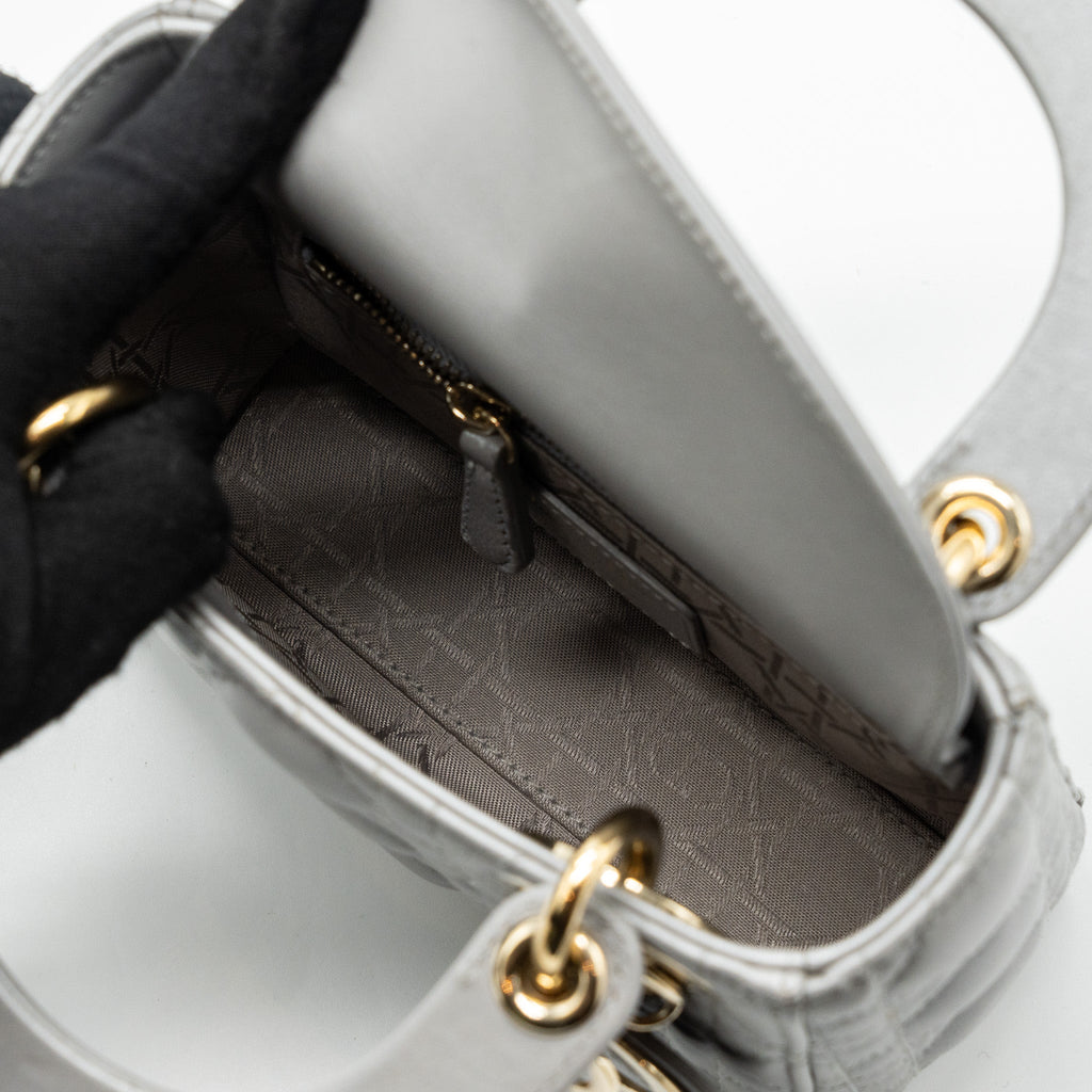 DIOR MINI LADY DIOR LAMBSKIN GREY LGHW