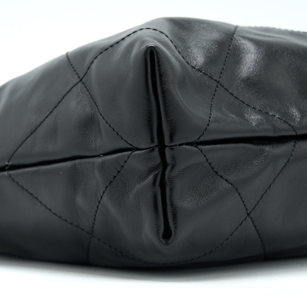CHANEL SMALL 22 BAG SHINY CALFSKIN BLACK GHW (MICROCHIP)