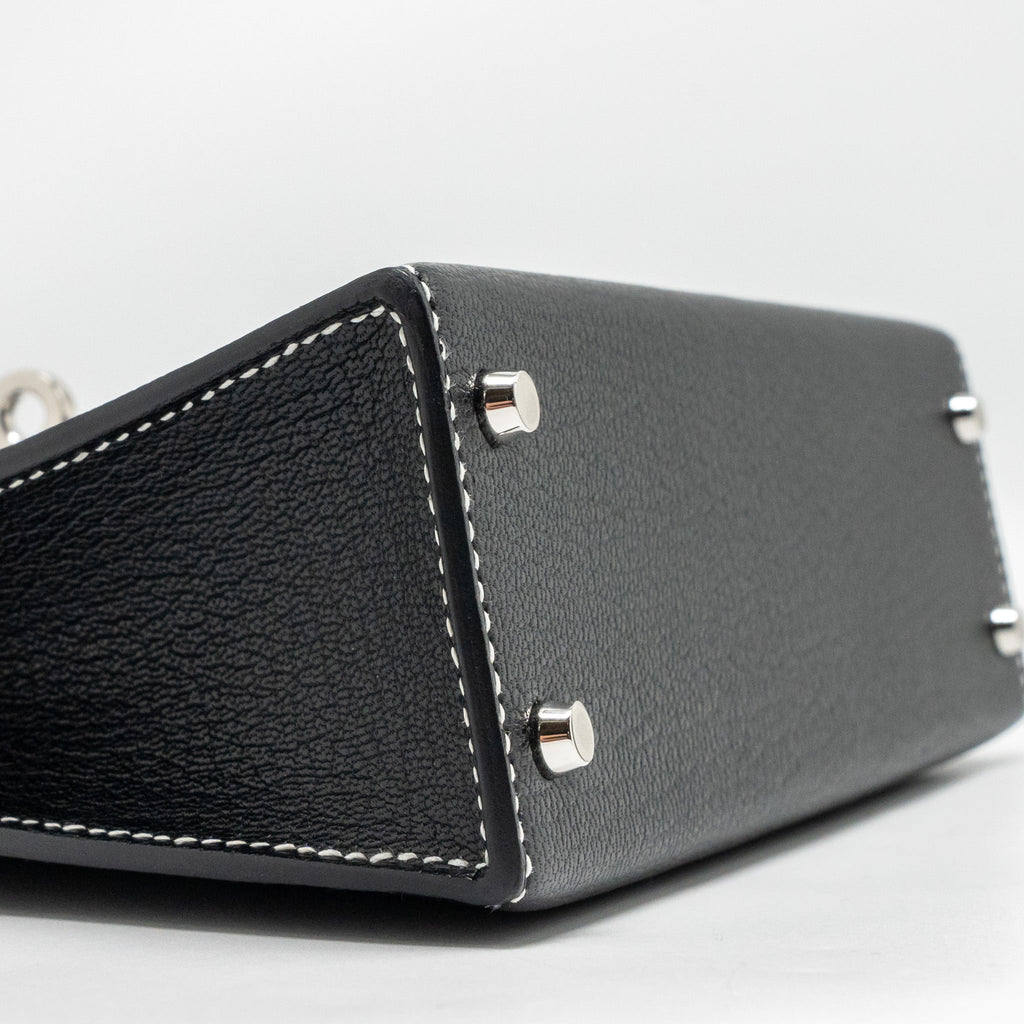 HERMES MINI KELLY II SPECIAL ORDER CHEVRE MYSORE BLACK / GRIS PERLE SHW