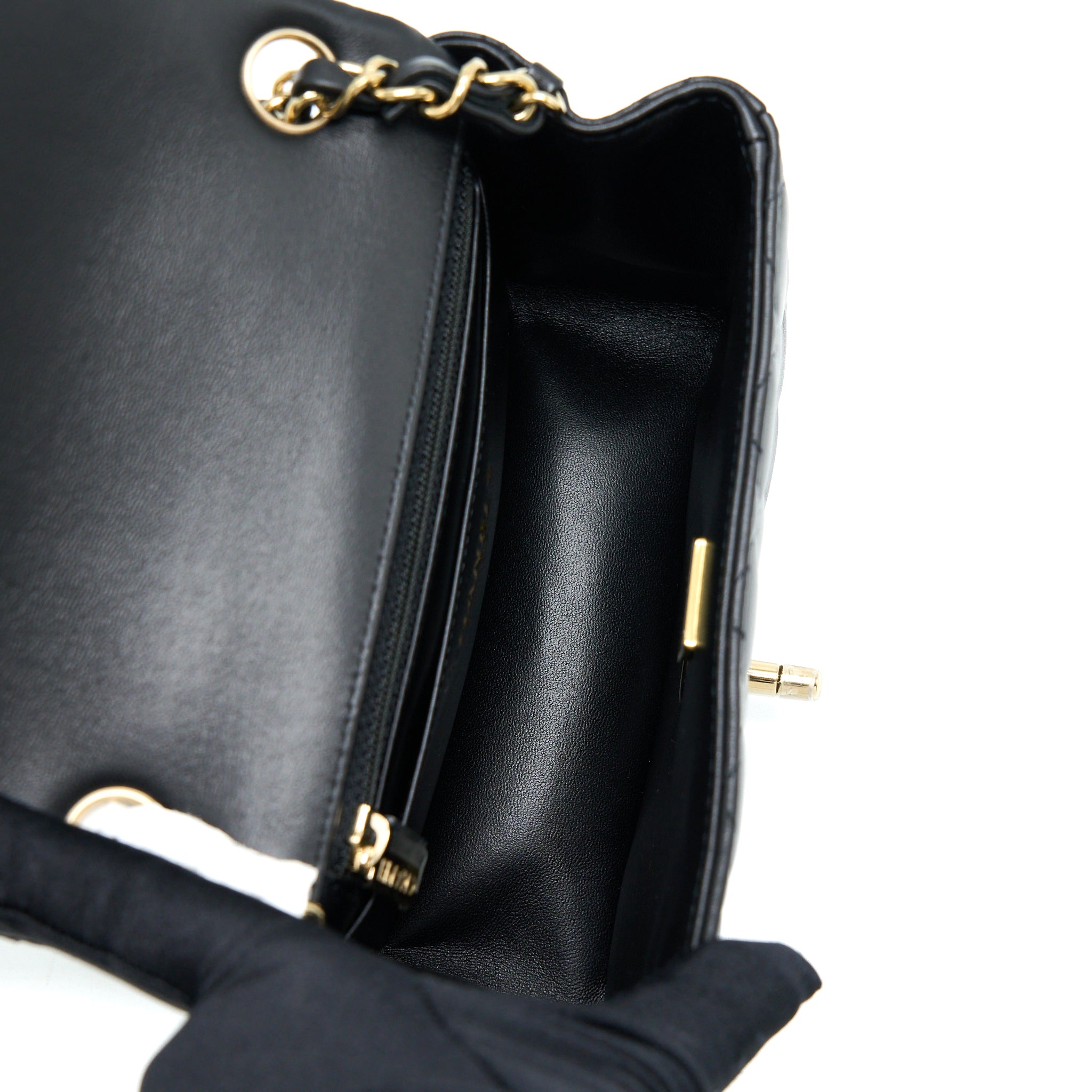 CHANEL MINI SQUARE FLAP BAG LAMBSKIN BLACK GHW (MICROCHIP)