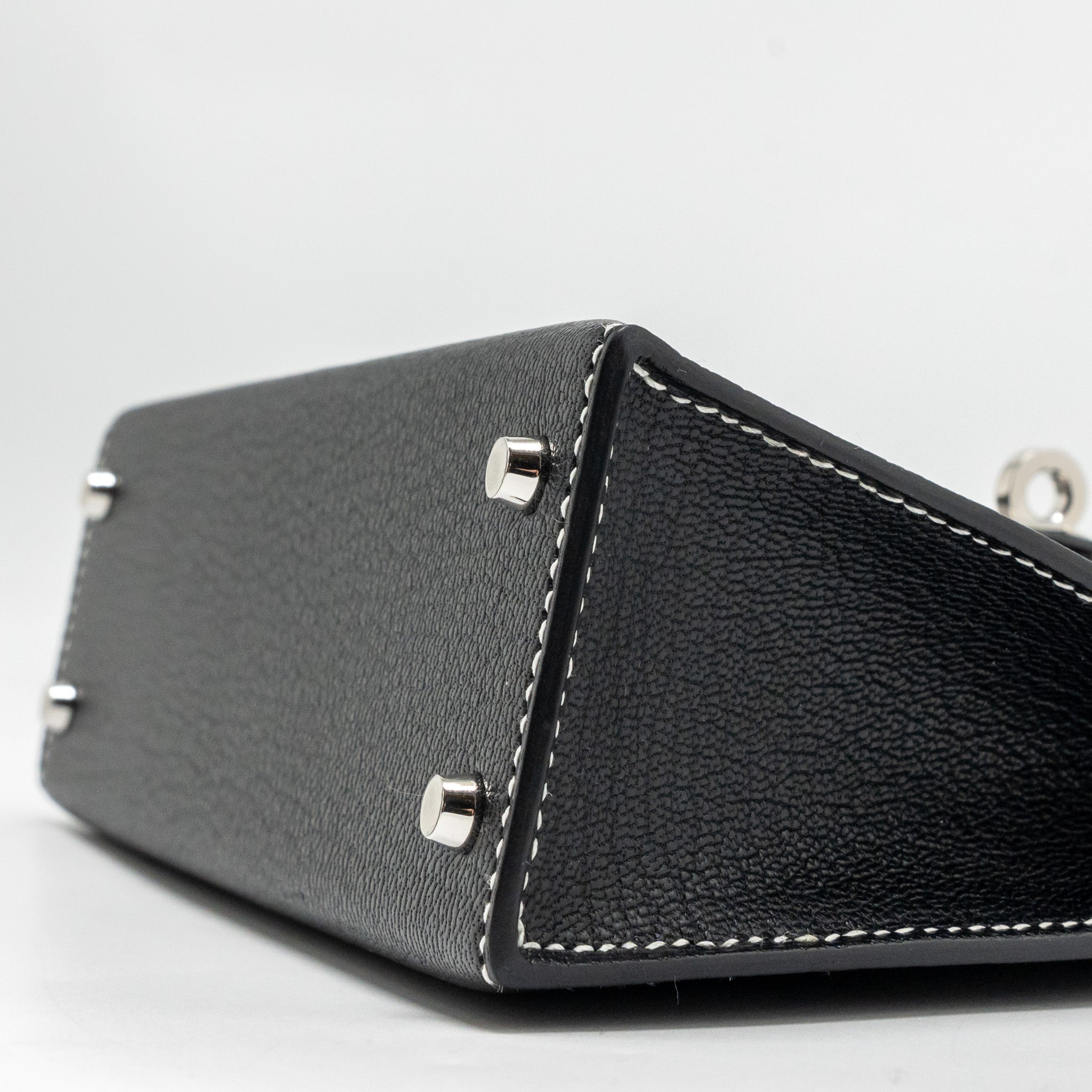 HERMES MINI KELLY II SPECIAL ORDER CHEVRE MYSORE BLACK / GRIS PERLE SHW