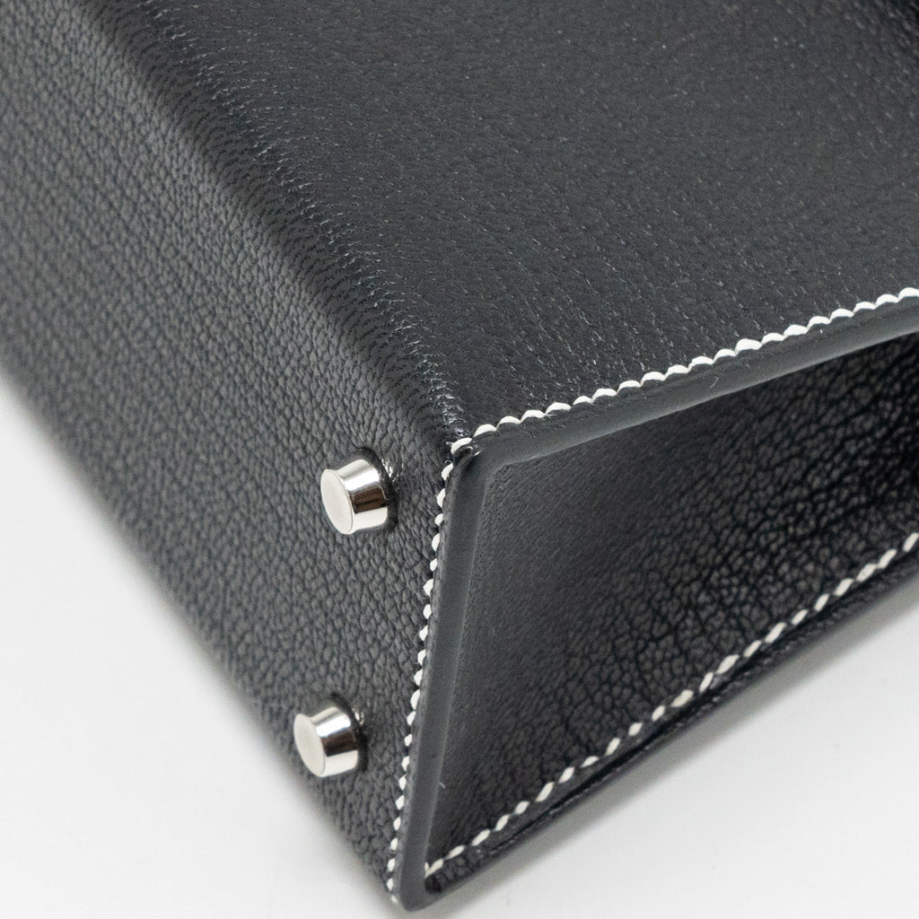 HERMES MINI KELLY II SPECIAL ORDER CHEVRE MYSORE BLACK / GRIS PERLE SHW