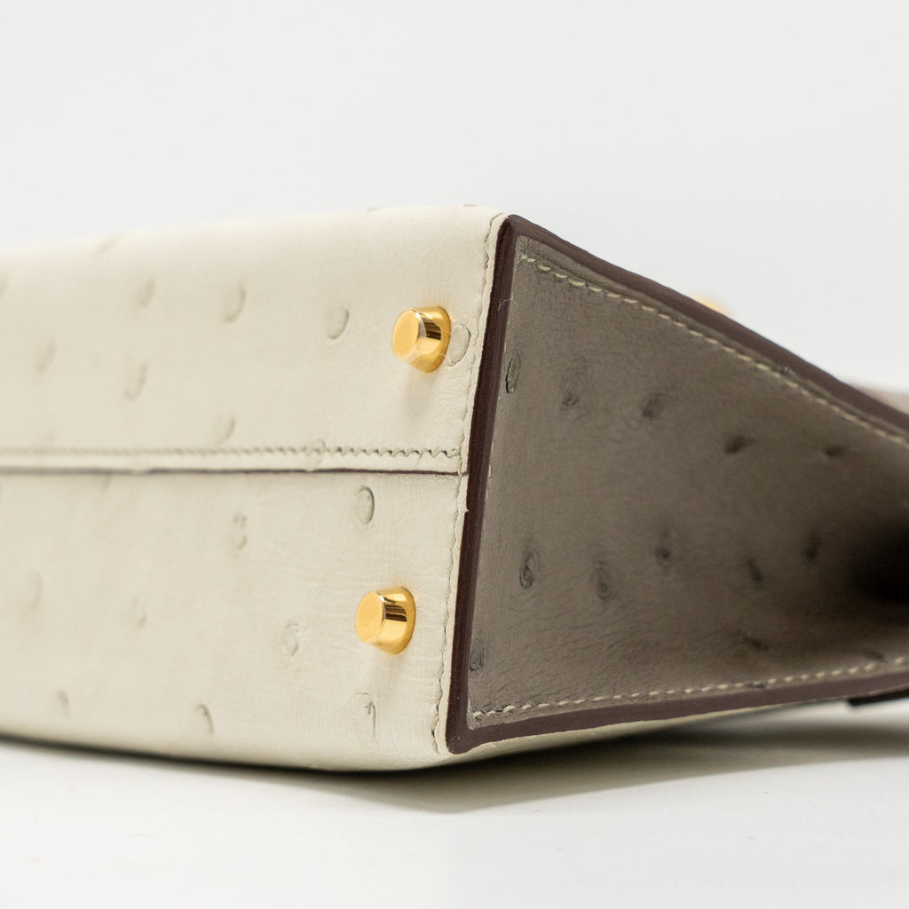 HERMES MINI KELLY II SPECIAL ORDER OSTRICH BETON / GRIS TOURTERELLE GHW
