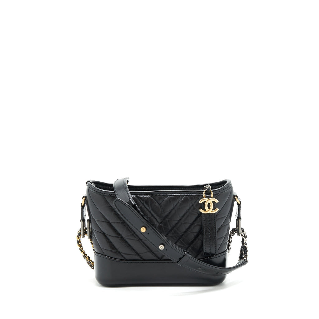 CHANEL CHEVRON GABRIELLE HOBO BAG BLACK WITH GOLD AND SILVER HARDWARE