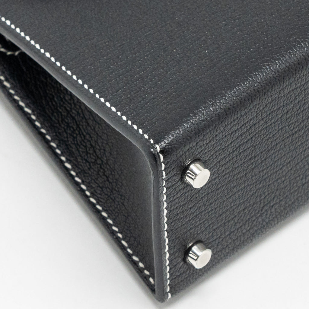HERMES MINI KELLY II SPECIAL ORDER CHEVRE MYSORE BLACK / GRIS PERLE SHW