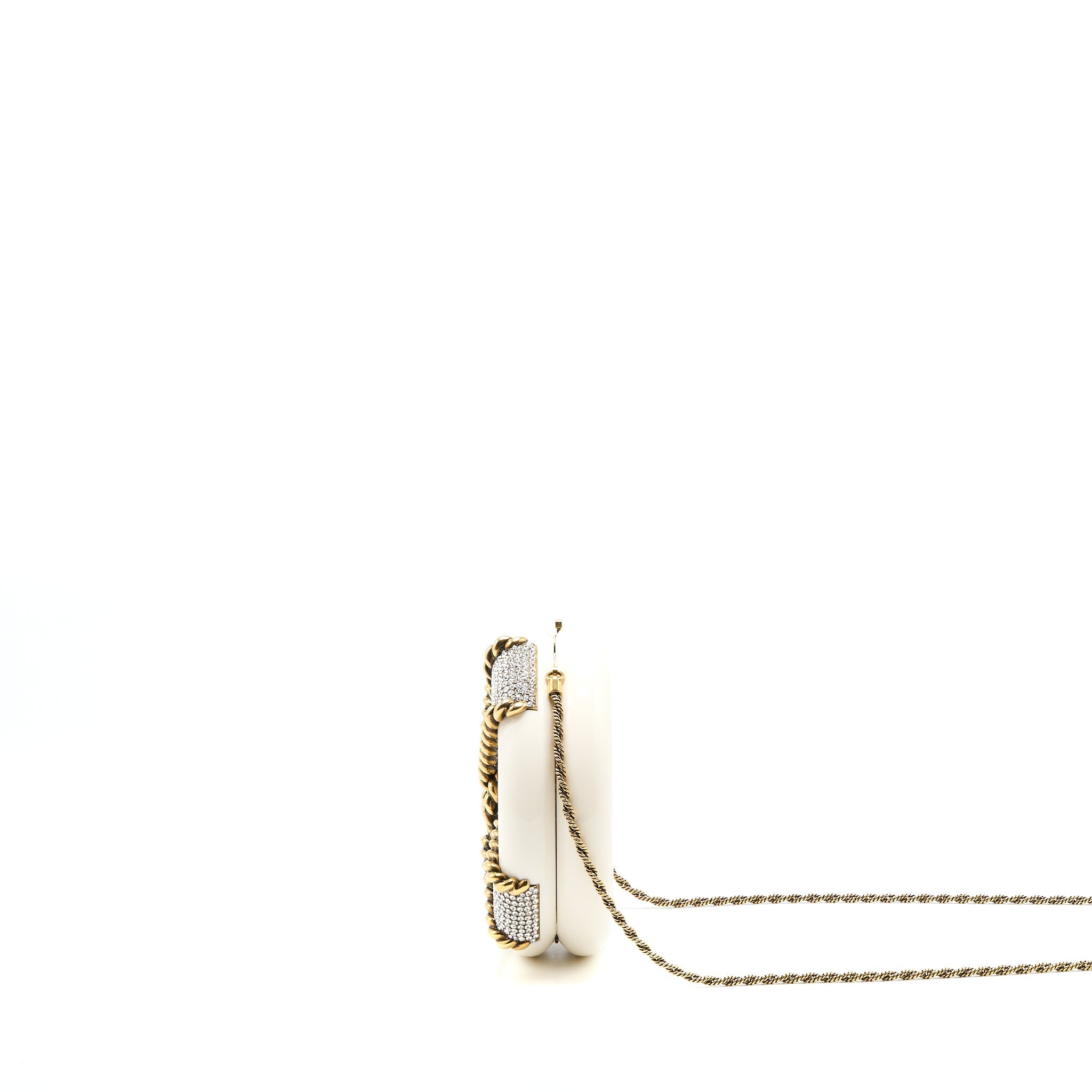 CHANEL RUNWAY WHITE CRYSTAL ROUND EVENING CLUTCH SHOULDER BAG BOX GHW