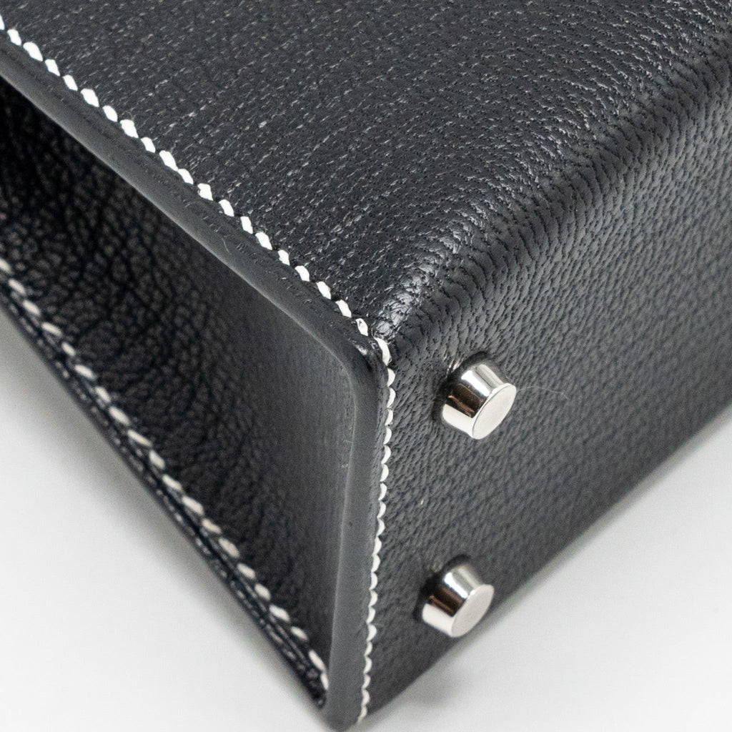 HERMES MINI KELLY II SPECIAL ORDER CHEVRE MYSORE BLACK / GRIS PERLE SHW