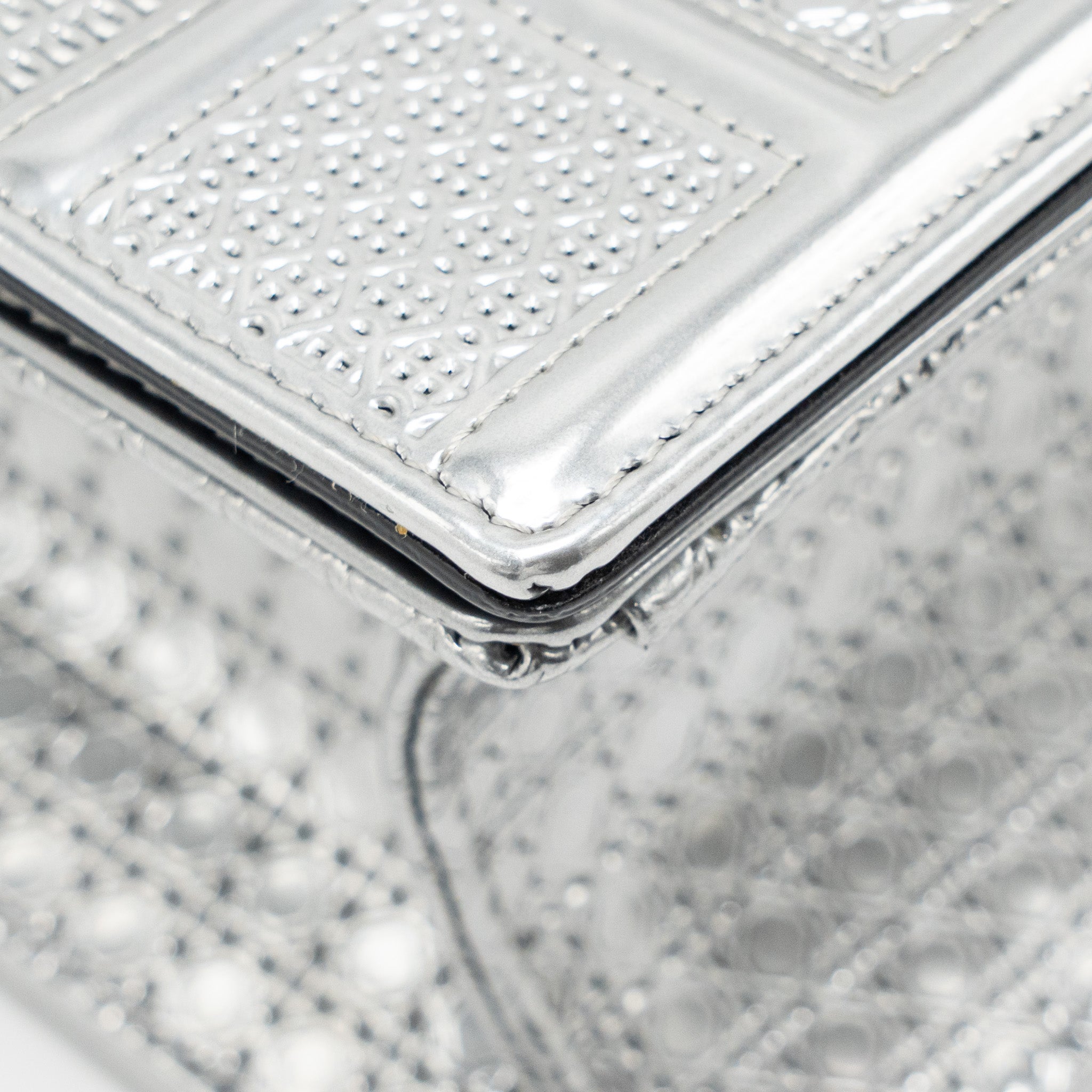 DIOR DIORAMA FLAP BAG PATENT MICRO-CANNAGE LEATHER METALLIC SILVER SHW