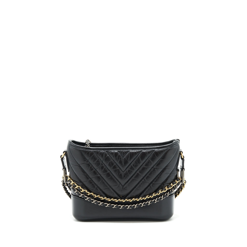 CHANEL CHEVRON GABRIELLE HOBO BAG BLACK WITH GOLD AND SILVER HARDWARE
