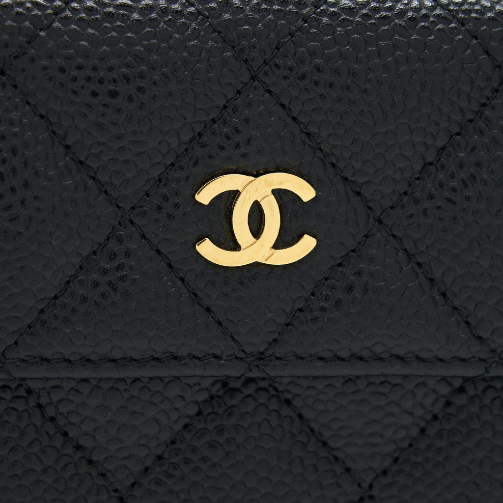 CHANEL QUILTED CAVIAR SMALL WALLET BLACK GHW