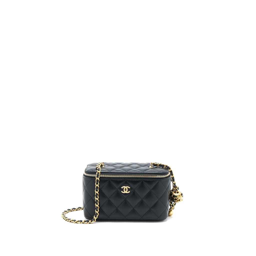 CHANEL PEARL CRUSH LONG VANITY LAMBSKIN BLACK BRUSHED GHW