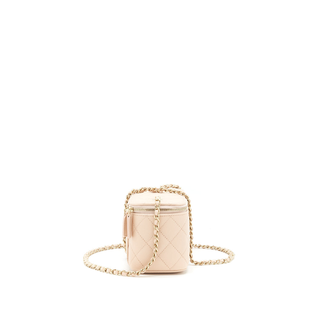 CHANEL 22C LONG VANITY WITH CHAIN CAVIAR BEIGE LGHW