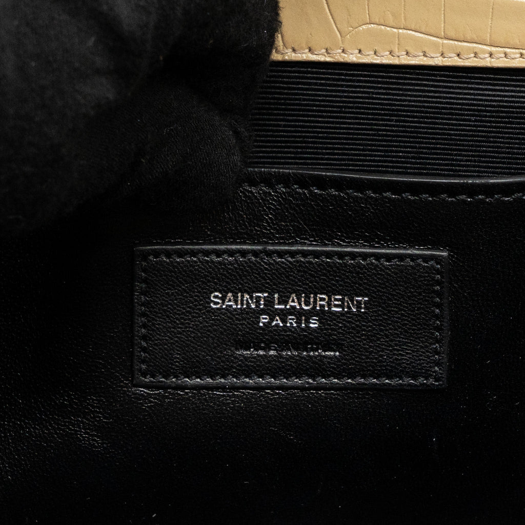 SAINT LAURENT KATE CLUTCH CROC EMBOSSED LEATHER BEIGE SHW