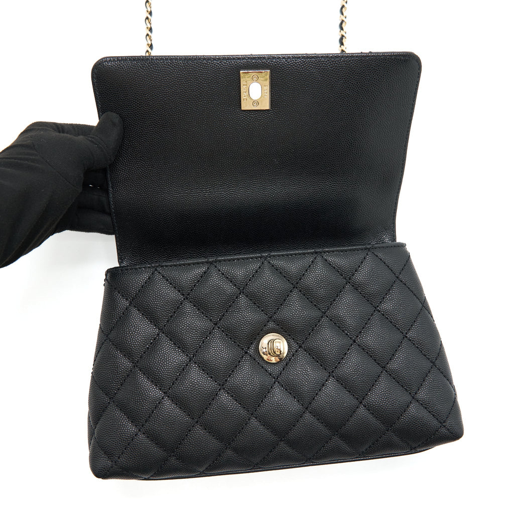 CHANEL SMALL COCO HANDLE CAVIAR BLACK LGHW (MICROCHIP)
