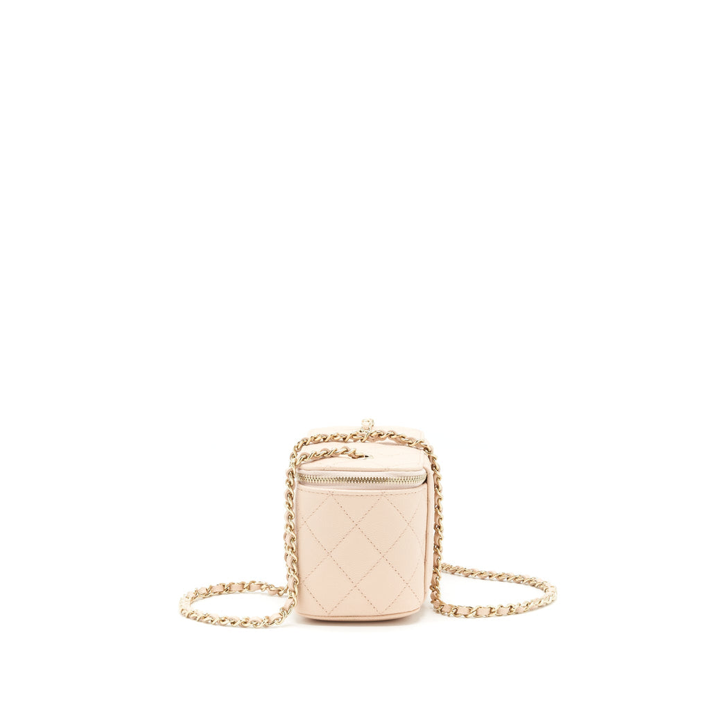 CHANEL 22C LONG VANITY WITH CHAIN CAVIAR BEIGE LGHW
