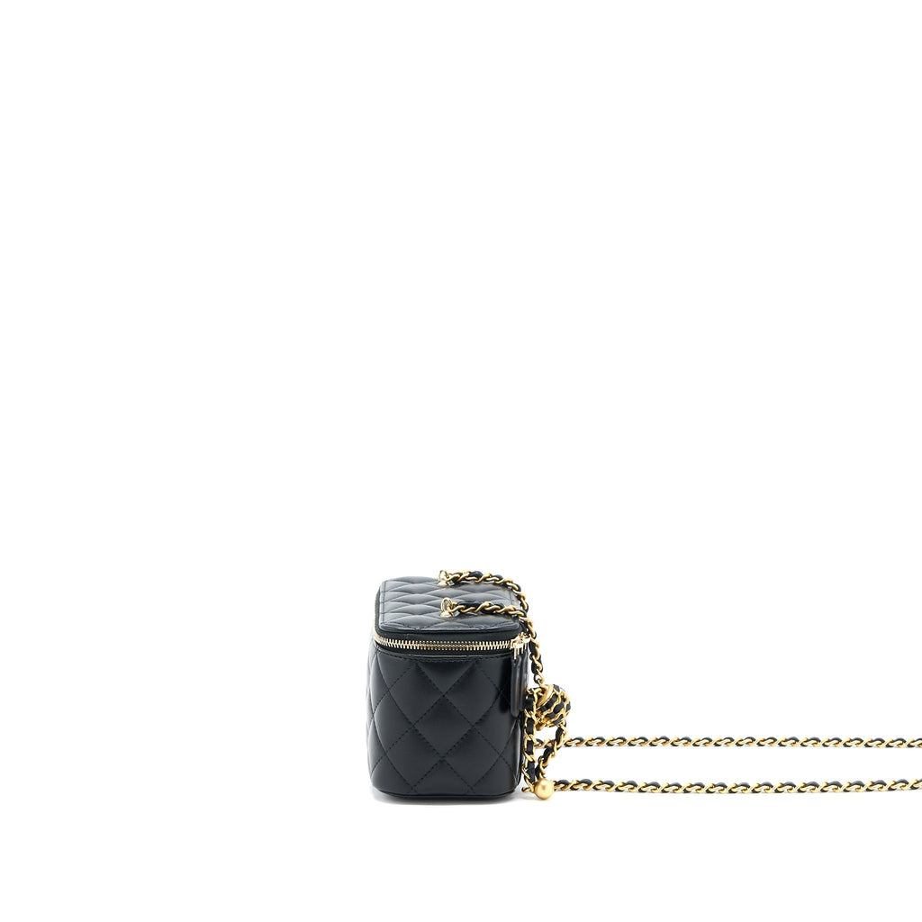CHANEL PEARL CRUSH LONG VANITY LAMBSKIN BLACK BRUSHED GHW