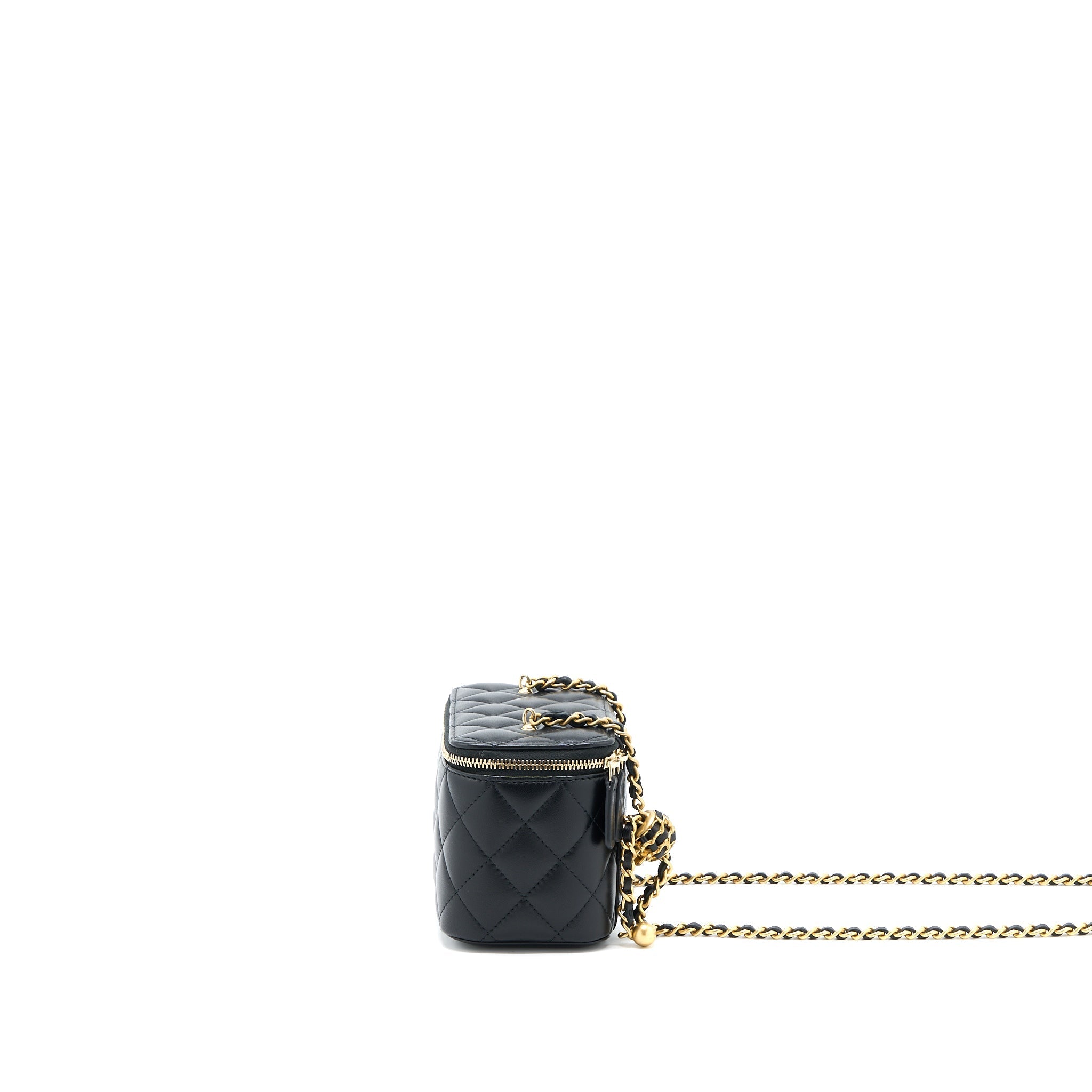 CHANEL PEARL CRUSH LONG VANITY LAMBSKIN BLACK BRUSHED GHW