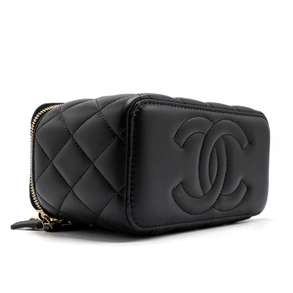 CHANEL TOP HANDLE LONG VANITY WITH CHAIN LAMBSKIN BLACK GHW (MICROCHIP)