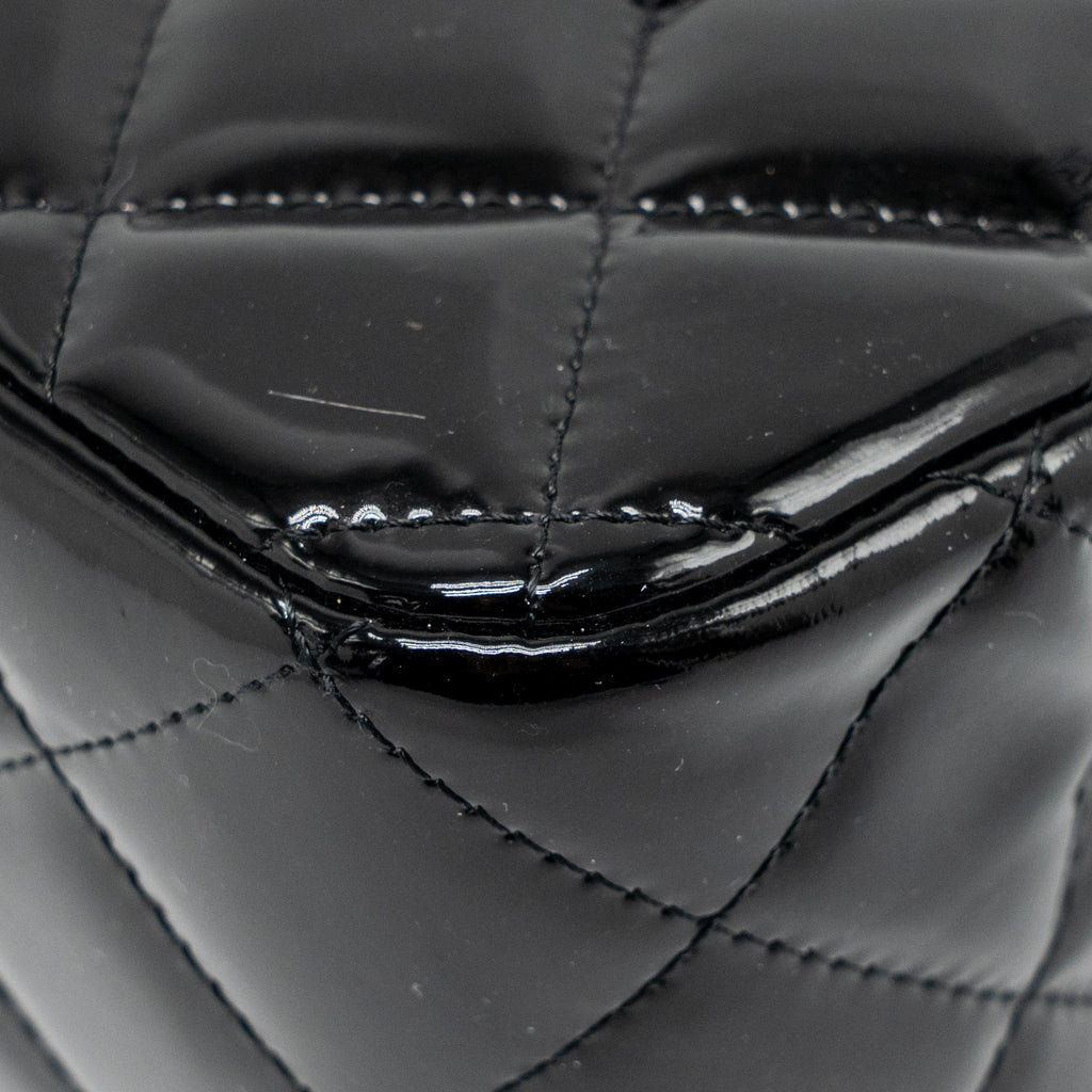 CHANEL JUMBO CLASSIC DOUBLE FLAP BAG PATENT BLACK SHW