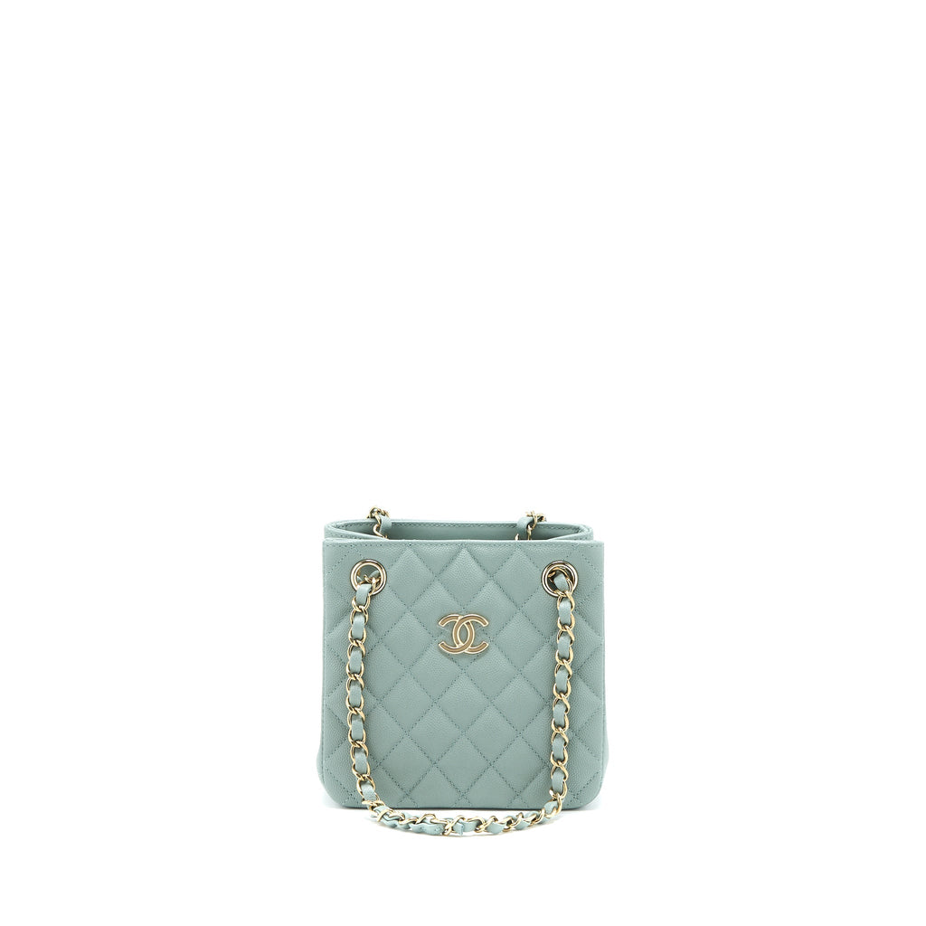 CHANEL 23C MINI BUCKET CAVIAR LIGHT GREY LGHW (MICROCHIP)