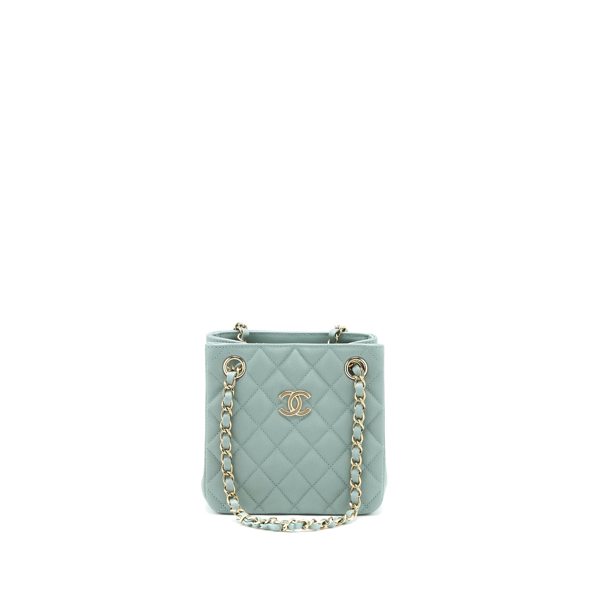 CHANEL 23C MINI BUCKET CAVIAR LIGHT GREY LGHW (MICROCHIP)