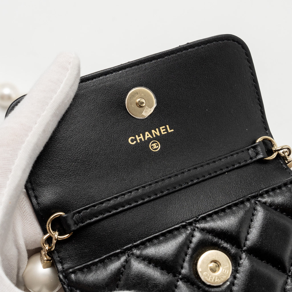 CHANEL MAXI PEARL CLUTCH WITH CHAIN LAMBSKIN BLACK LGHW