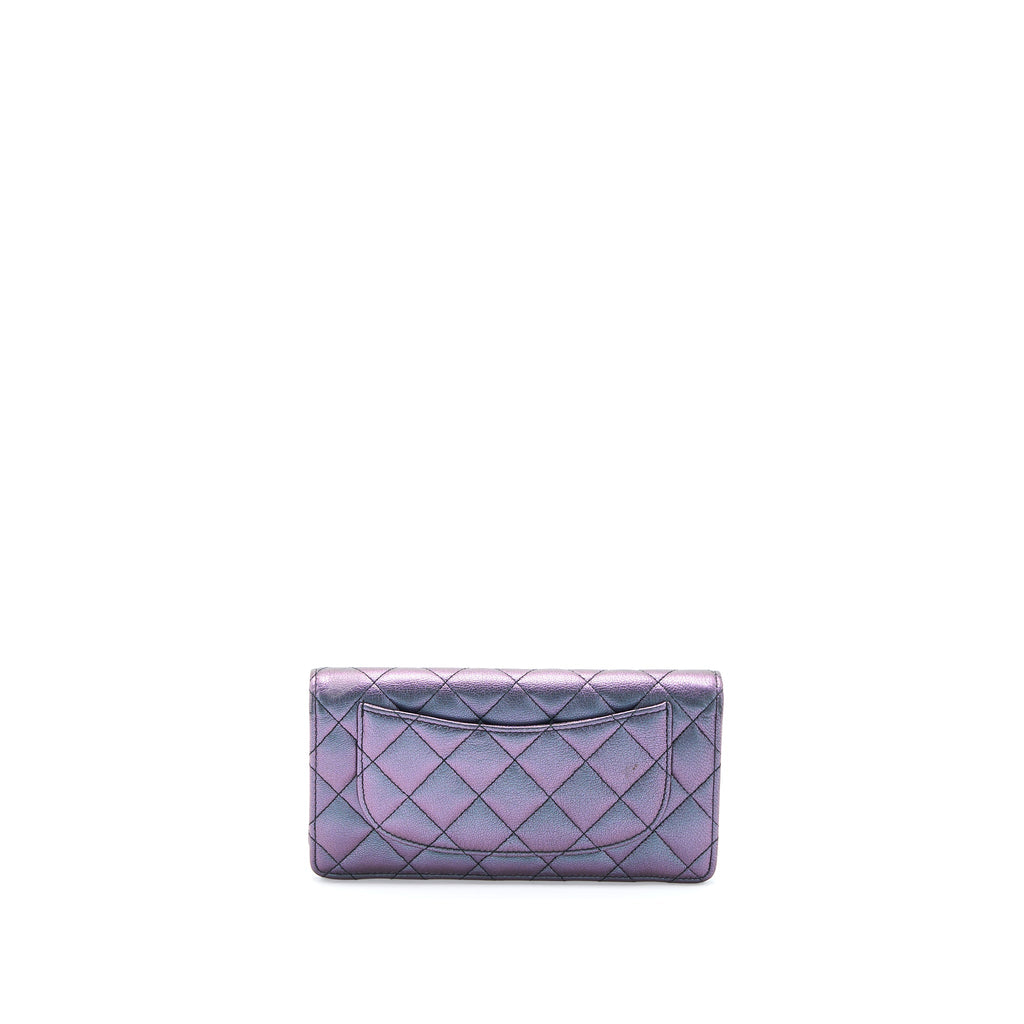 CHANEL COMPACT LONG WALLET GRAINED CALFSKIN IRIDESCENT PURPLE MULTICOLOUR HARDWARE