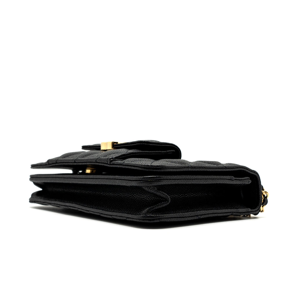 CHANEL WALLET ON CHAIN WITH POCKET BLACK CAVIAR GHW (MICROCHIP)