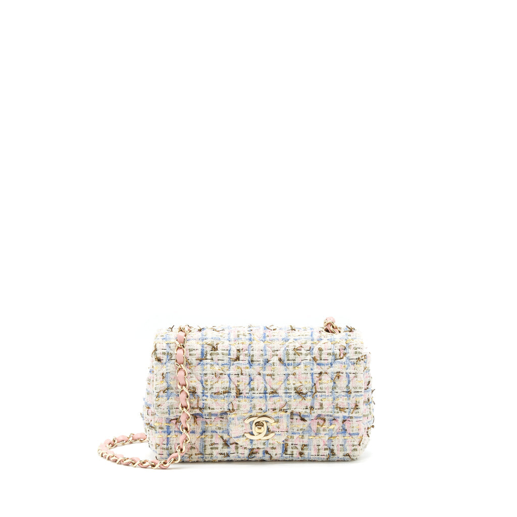 CHANEL RECTANGULAR MINI FLAP BAG TWEED MULTICOLOUR LGHW