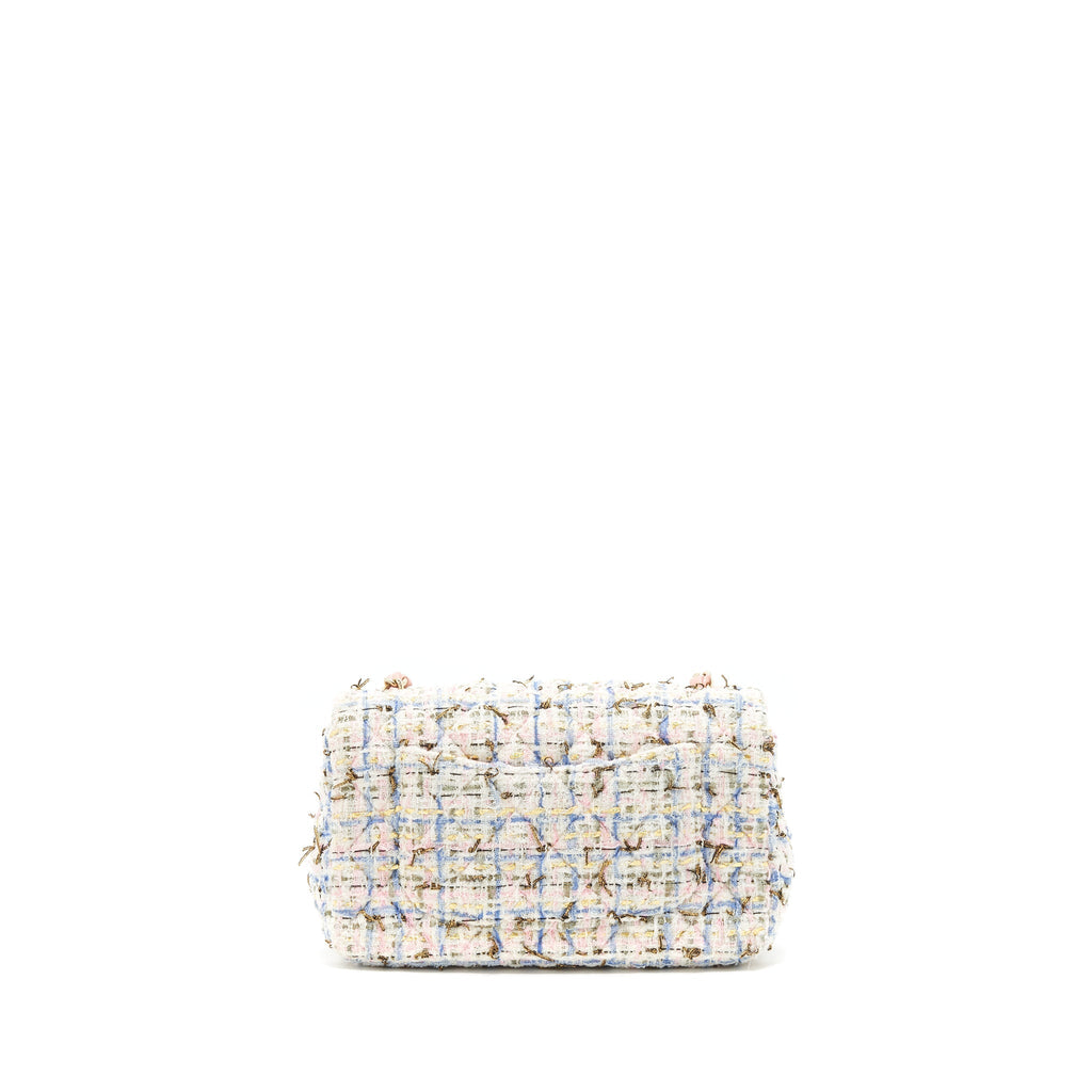 CHANEL RECTANGULAR MINI FLAP BAG TWEED MULTICOLOUR LGHW