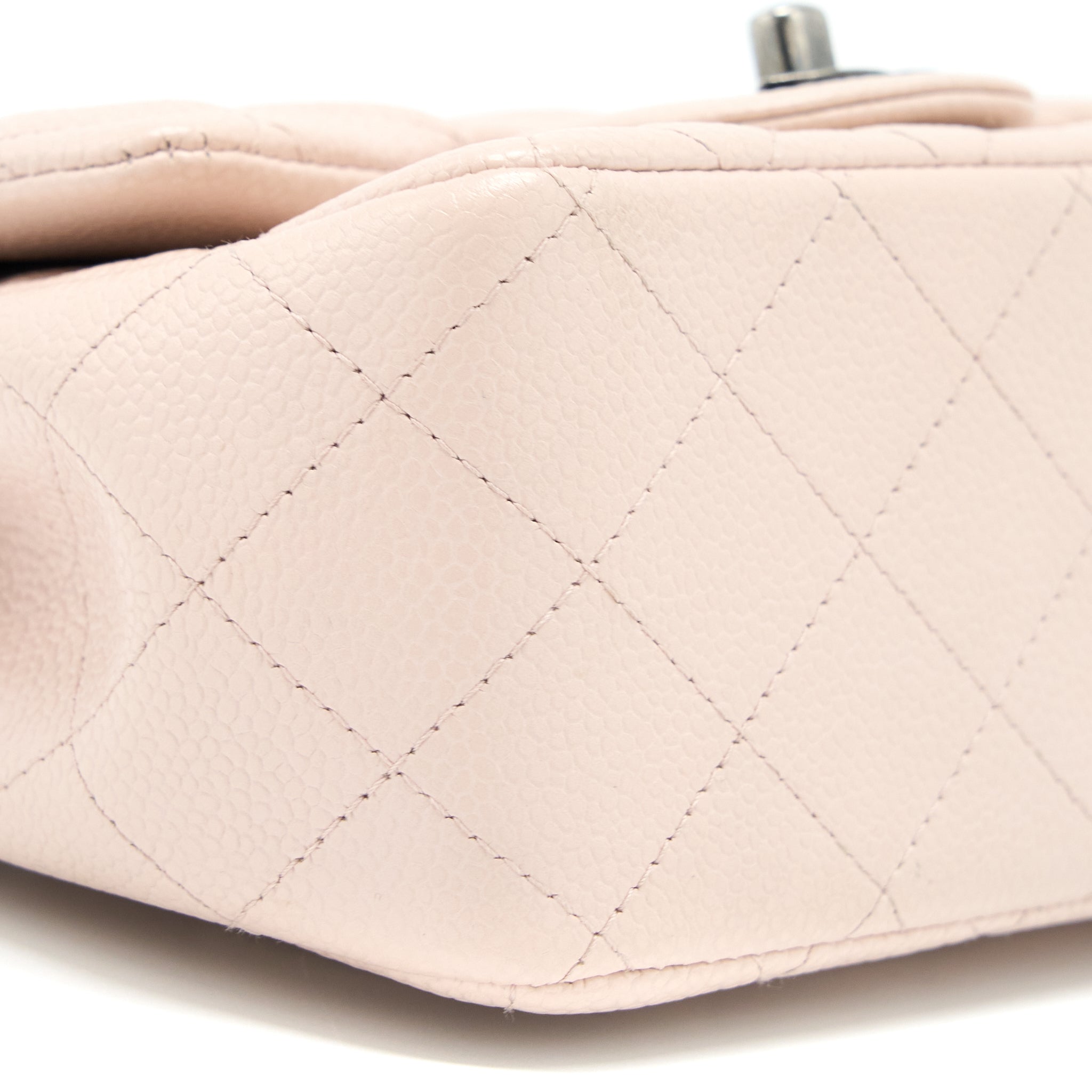 CHANEL MINI SQUARE FLAP BAG CAVIAR LIGHT PINK RUTHENIUM HARDWARE