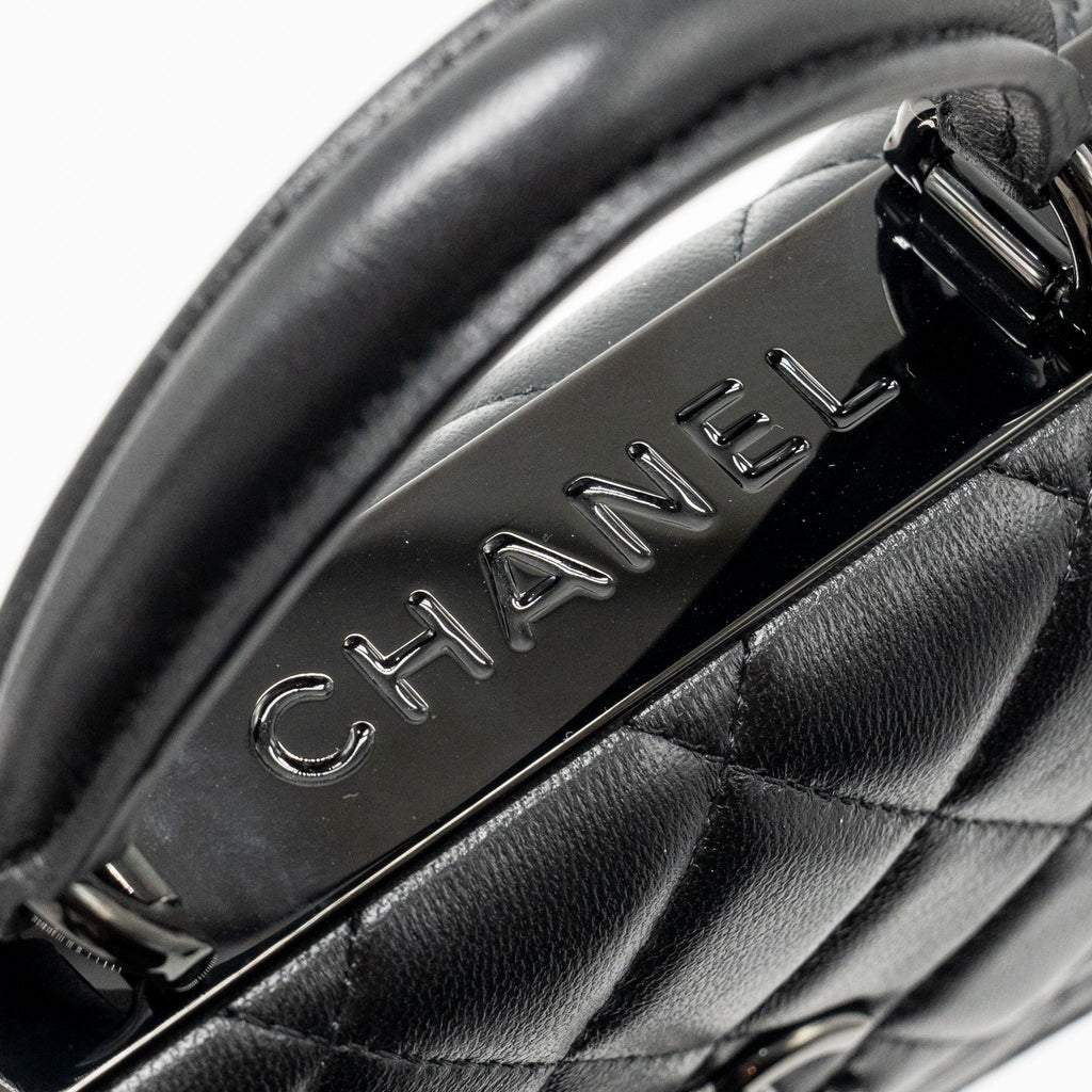 CHANEL TOP HANDLE FLAP WALLET WITH CHAIN LAMBSKIN SO BLACK (MICROCHIP)