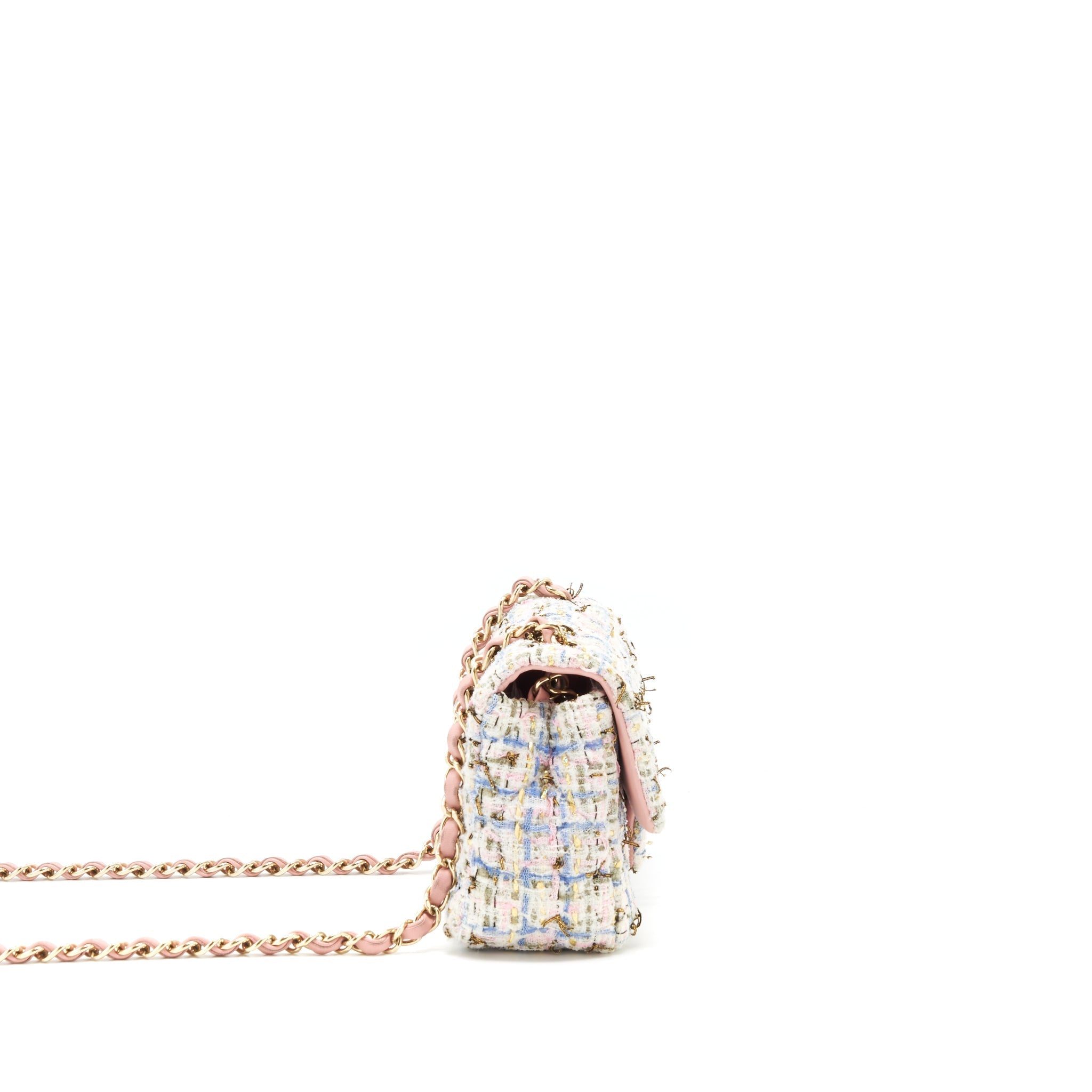 CHANEL RECTANGULAR MINI FLAP BAG TWEED MULTICOLOUR LGHW