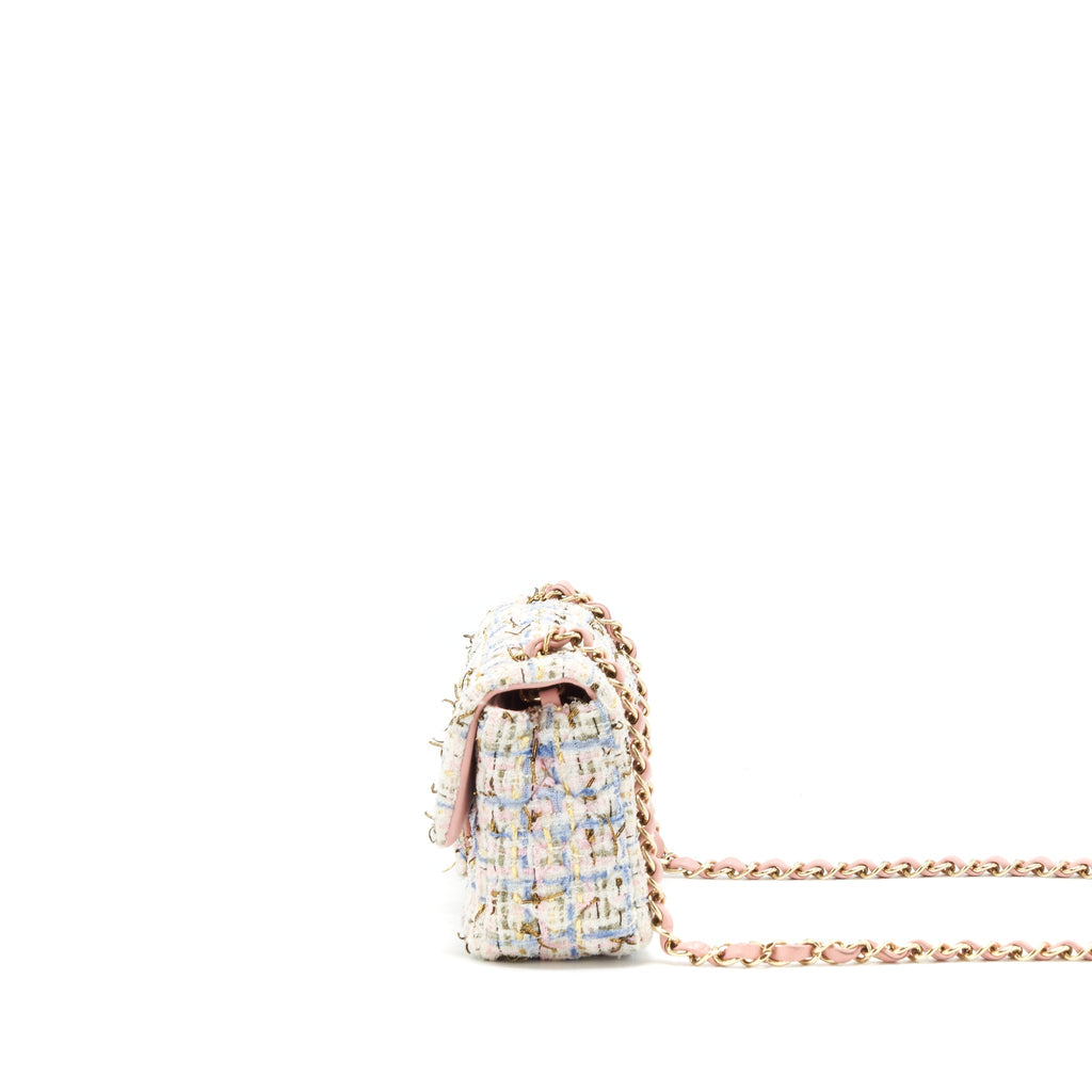 CHANEL RECTANGULAR MINI FLAP BAG TWEED MULTICOLOUR LGHW