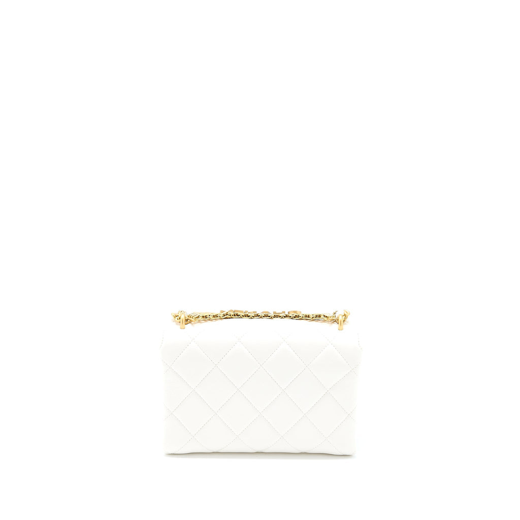 CHANEL QUILTED FLAP BAG WITH LETTER CHAIN LAMBSKIN WHITE GHW (MICROCHIP)