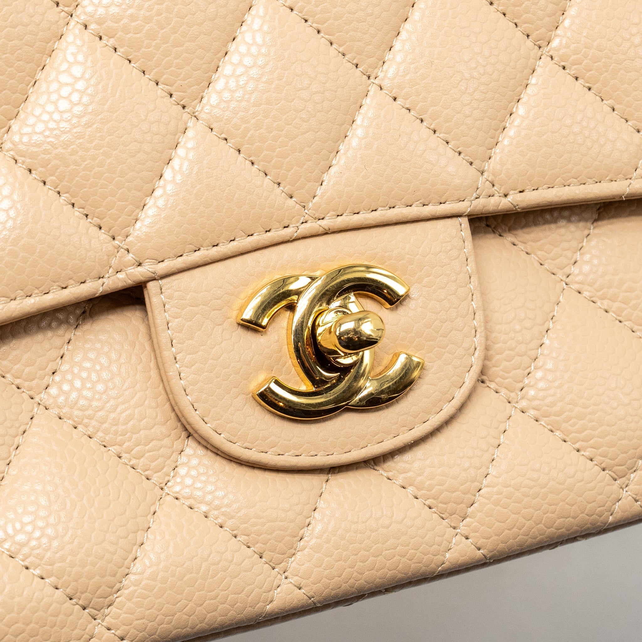 CHANEL MEDIUM CLASSIC DOUBLE FLAP BAG CAVIAR BEIGE GHW